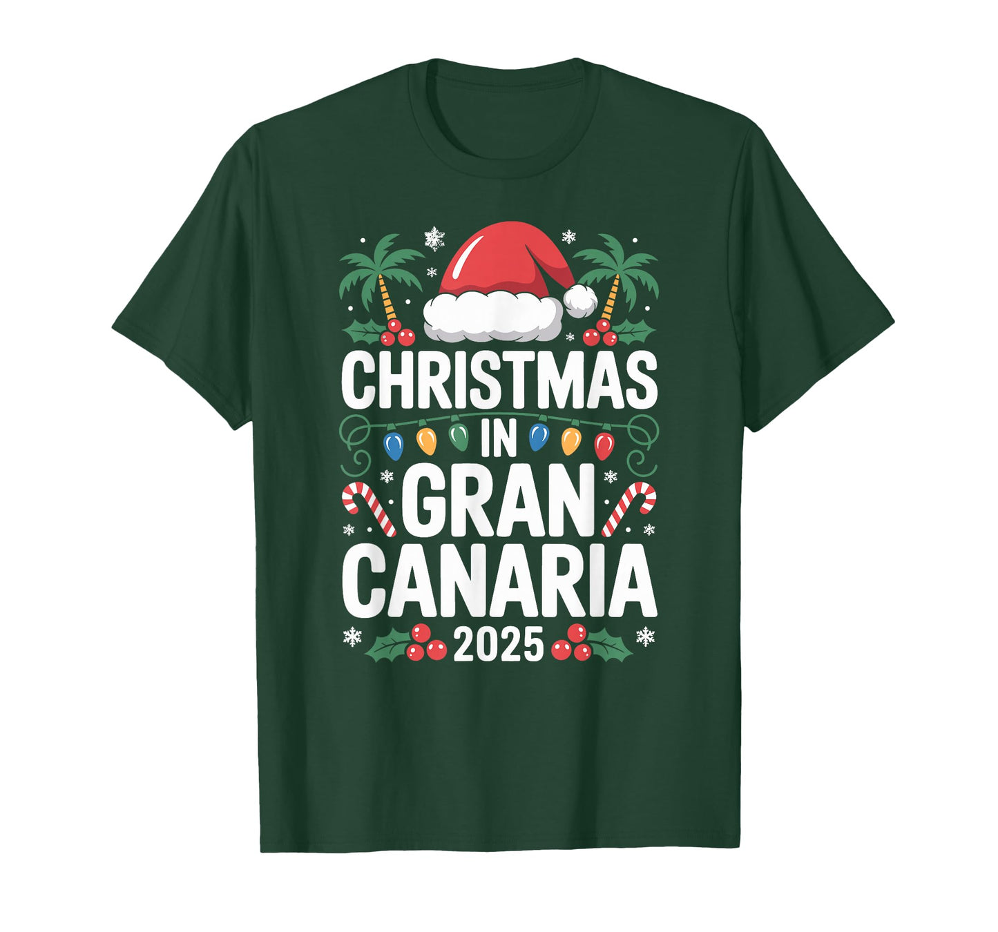 Fun Tropical Santa Hat, Christmas in Gran Canaria 2025 T-Shirt
