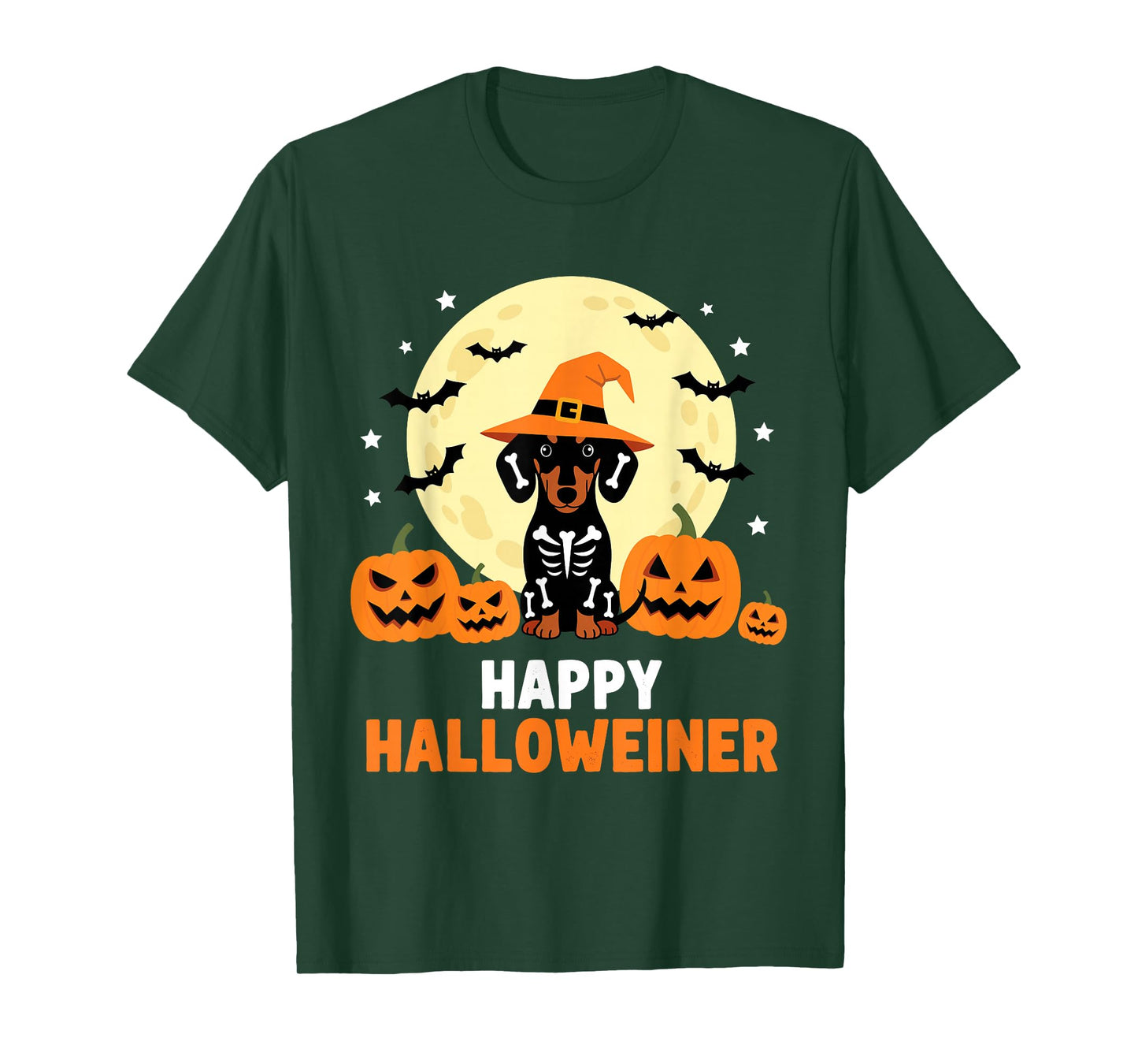 Happy Halloweiner Funny Halloween Dachshund Witch Skeleton T-Shirt