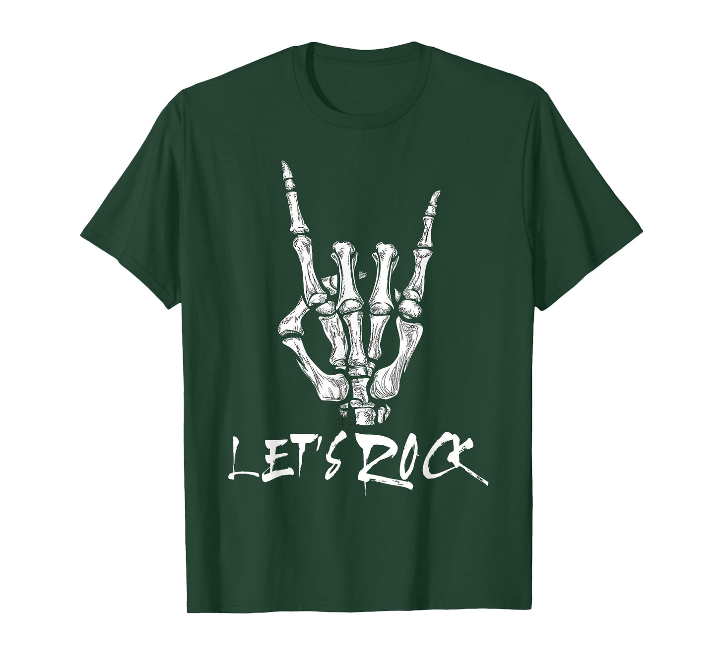 Lets Rock Band Rock and Roll Skeleton Hand Sign Rock Concert T-Shirt