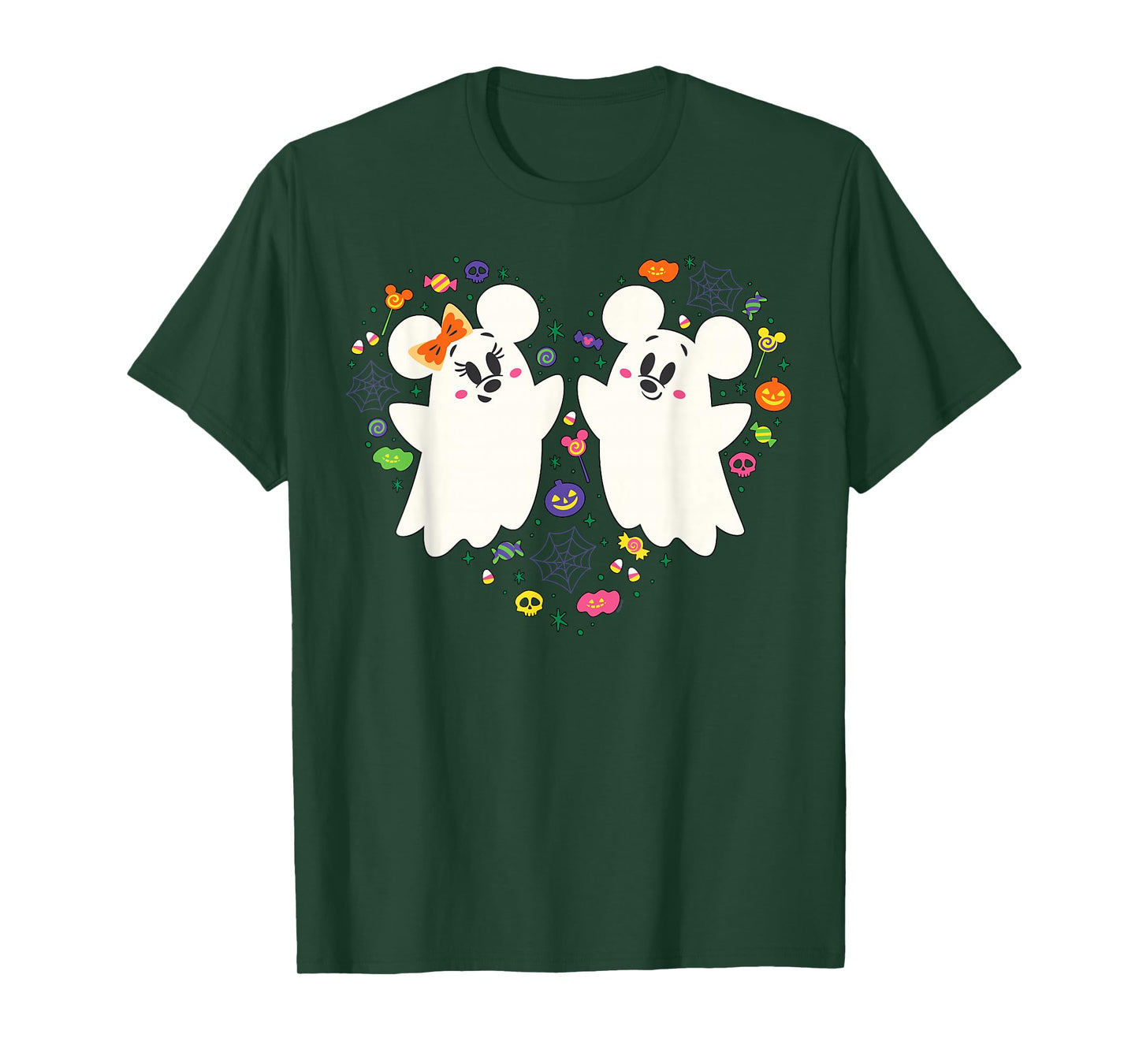 Disney Mickey and Minnie Cute Little Ghosts Halloween Heart T-Shirt
