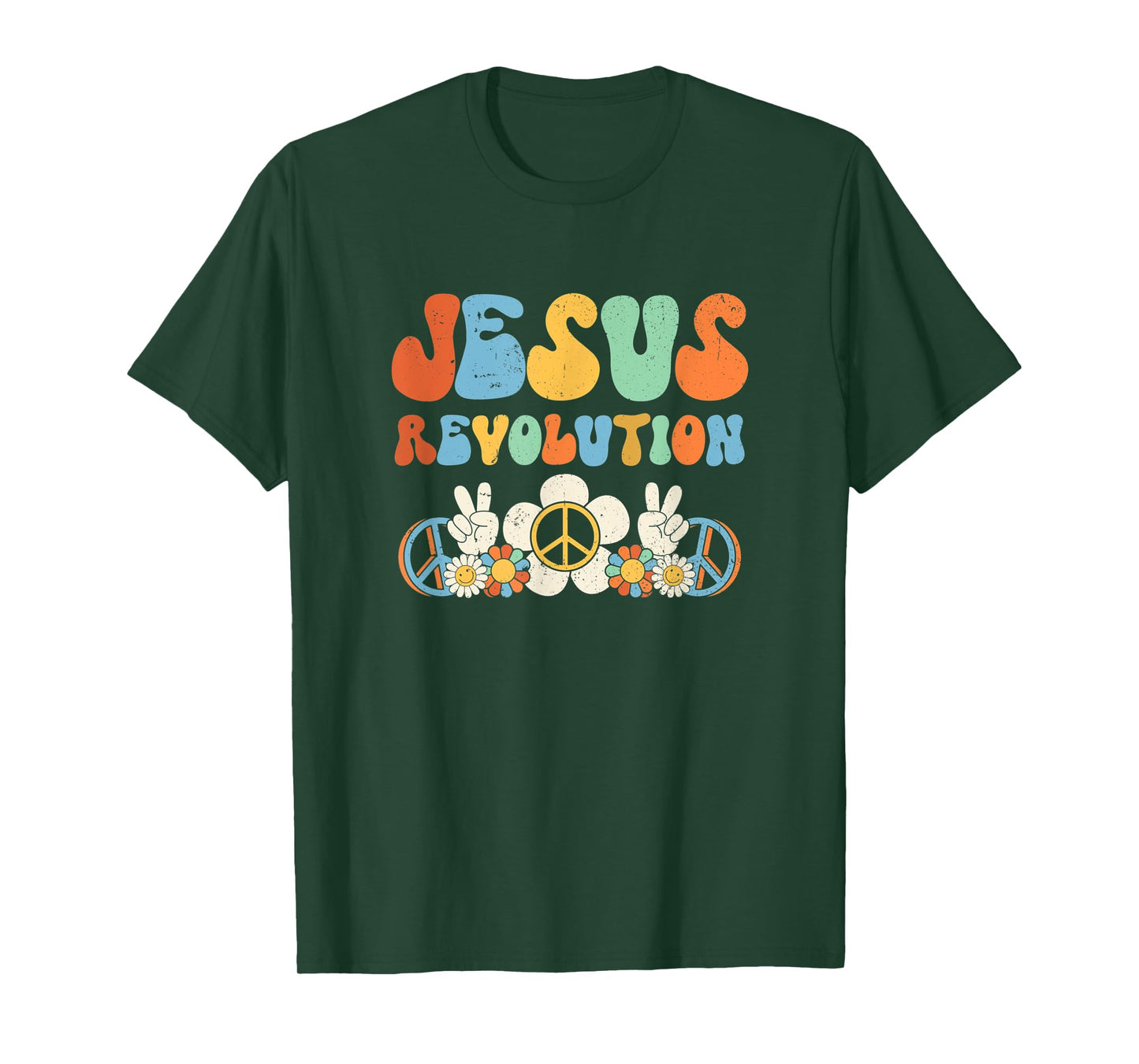 Jesus Revolution Faith Groovy Flower Peace Sign Christian T-Shirt