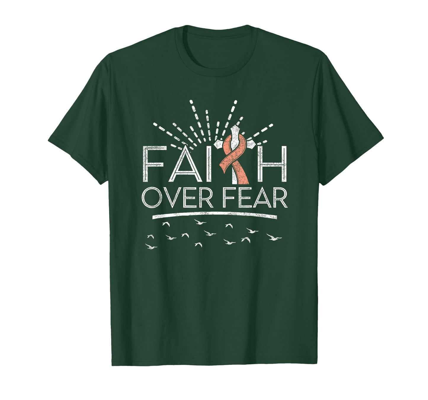 Faith over Fear Peach Ribbon Uterine Cancer T-Shirt