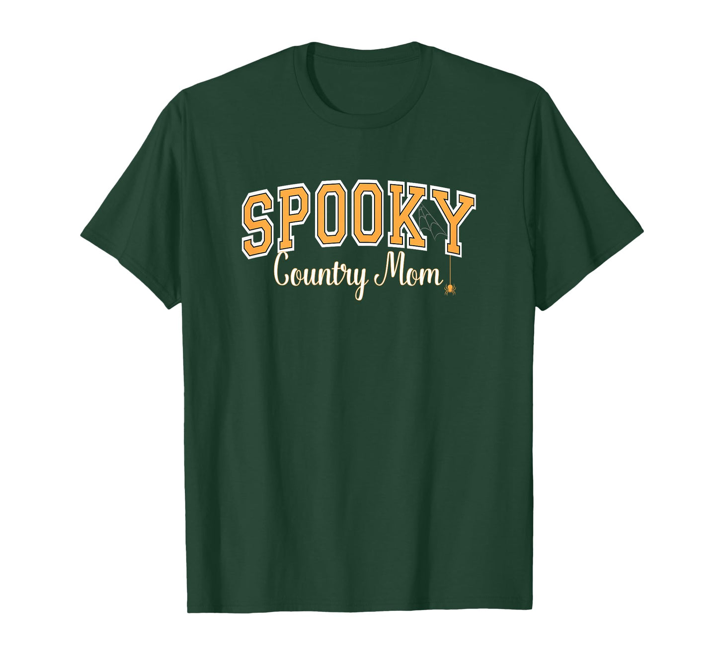 Spooky Country Mom Halloween Spider Varsity Orange Letters T-Shirt