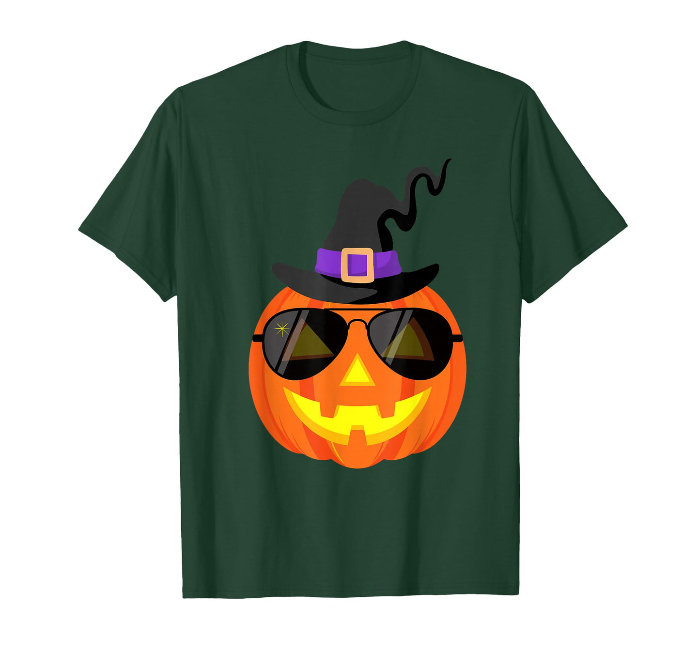 Halloween Funny Pumpkin with Sunglasses & Witch Hat T-Shirt