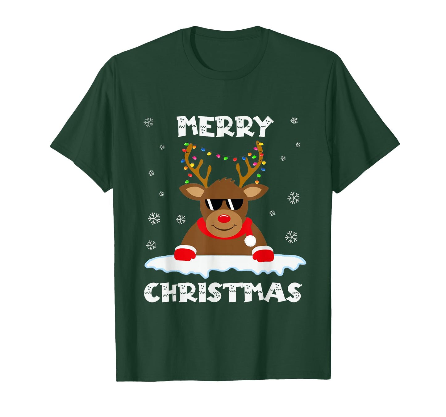 Reindeer Christmas Lights Santa Deer Rudolph Merry Christmas T-Shirt