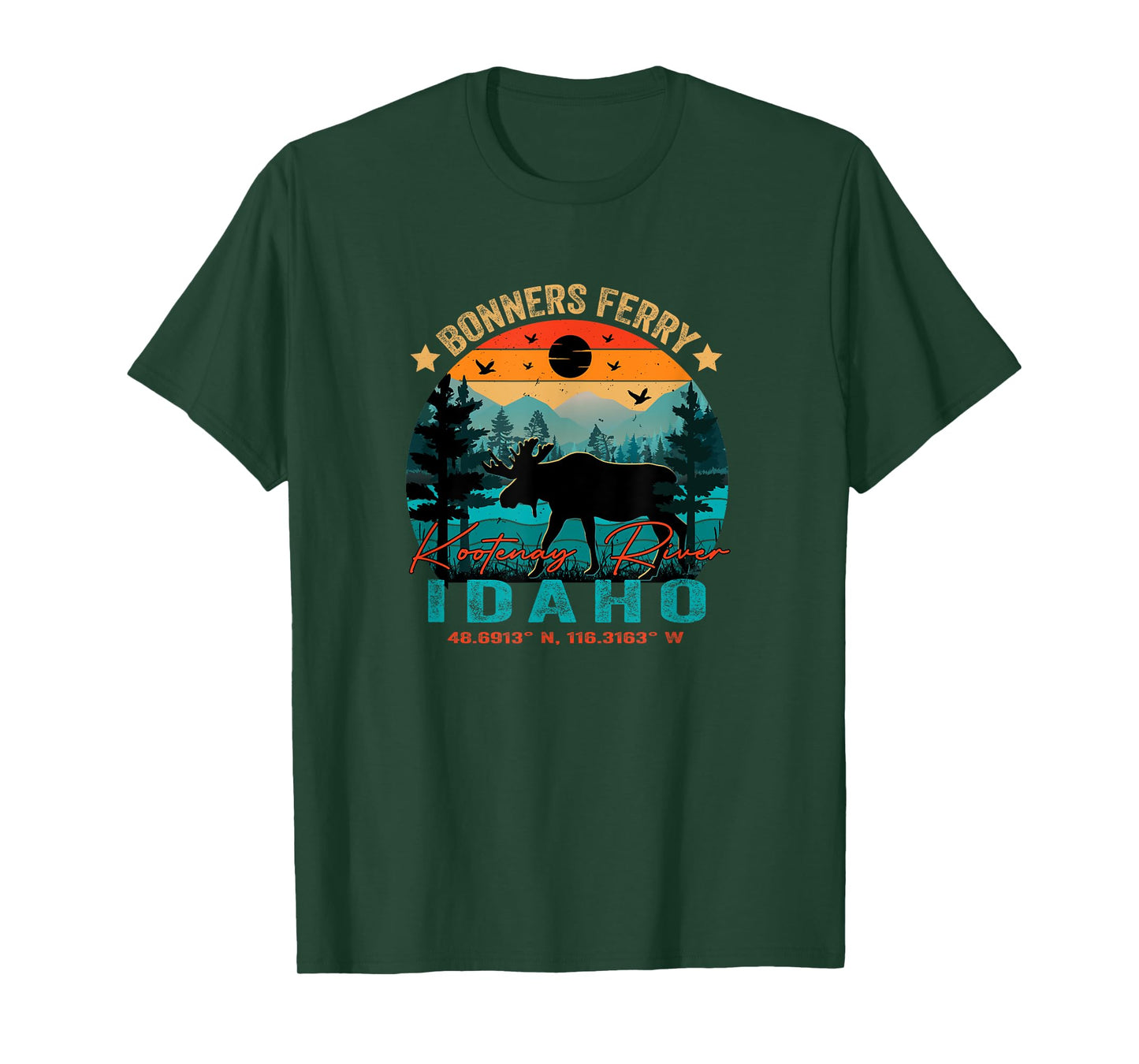 Bonners Ferry Idaho ID Retro Sunset Vintage Moose Mountains T-Shirt