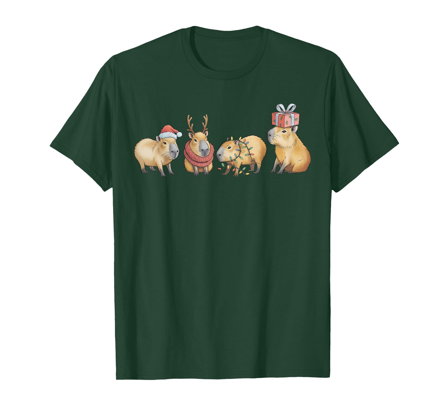 Funny Capybara Christmas Xmas Santa Capybara Men Women Kids T-Shirt