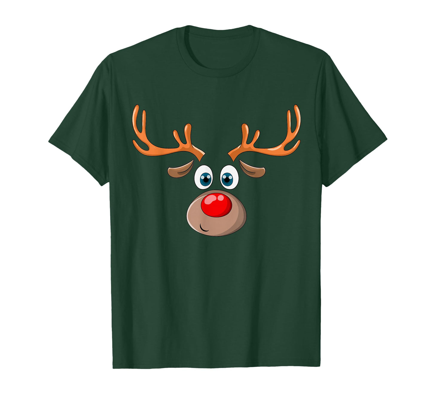 Reindeer Face Deer & Red Nose Brown Christmas T-Shirt