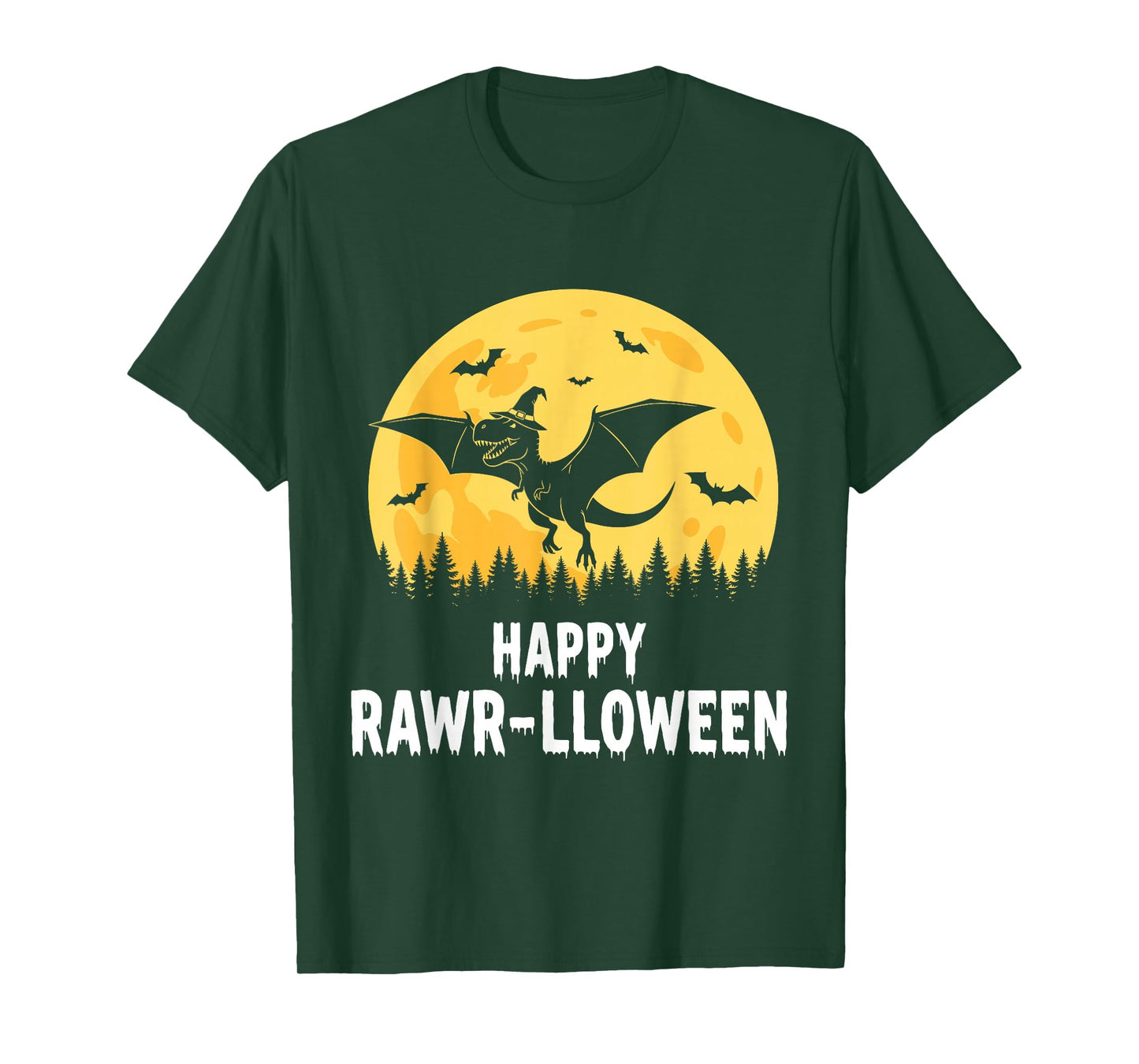 Happy Rawr-lloween Funny Halloween T Rex Flying Witch T-Shirt