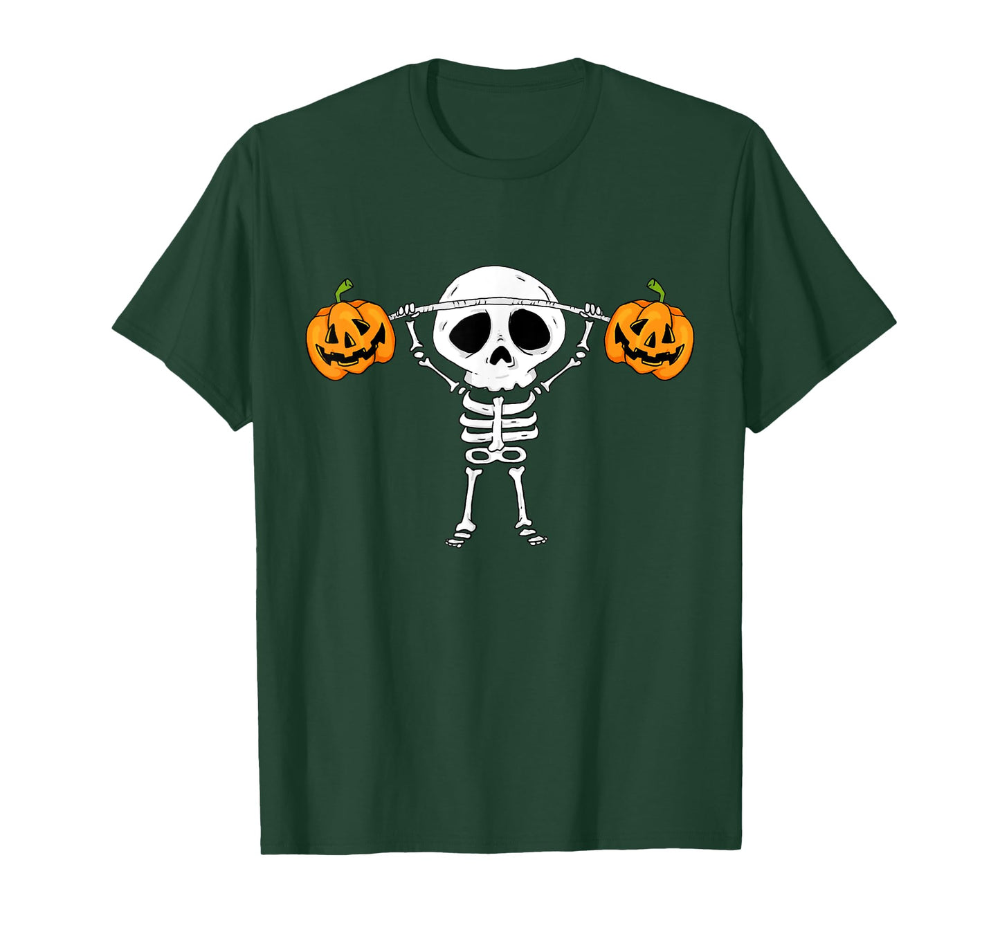 Skeleton Lifting Pumpkins Funny Halloween Snatch Barbell T-Shirt