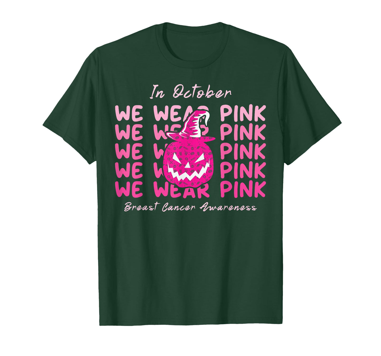 in October We Wear Pink Pumpkin Breast Cancer Awareness T-Shirt