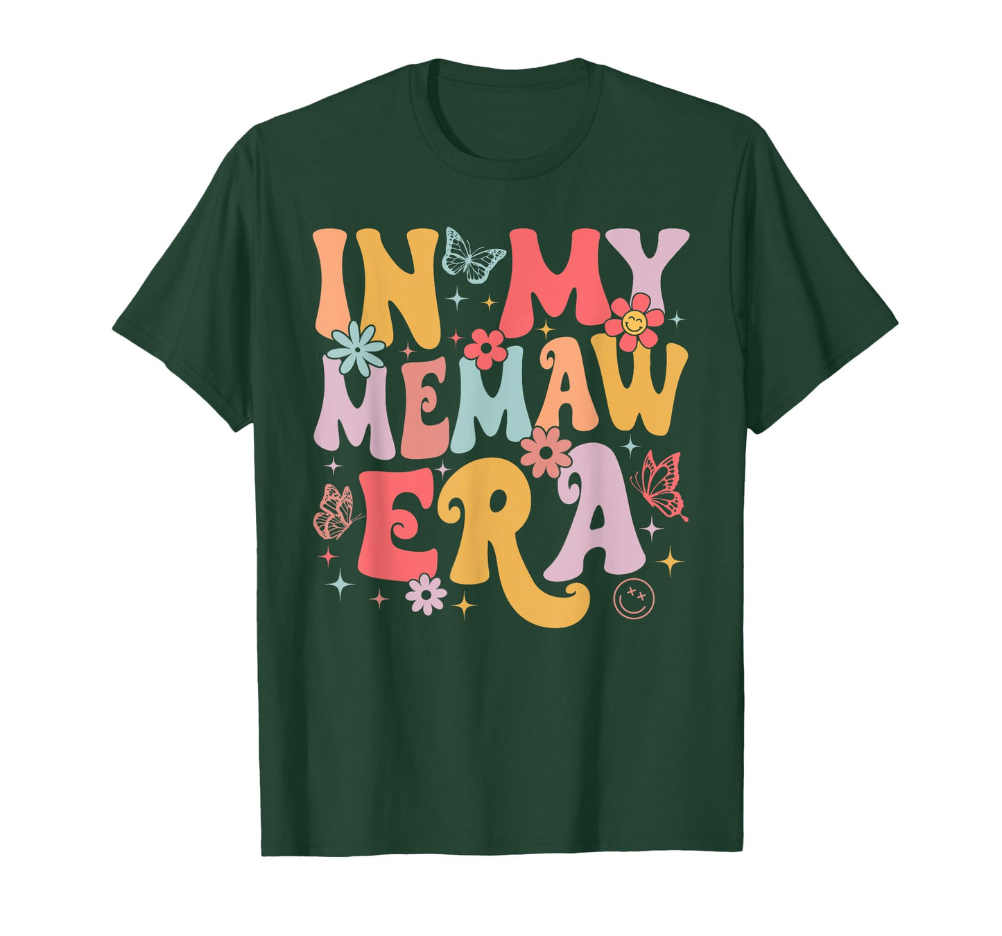 In My Memaw Era Groovy Retro Mothers Day Butterfly Women T-Shirt