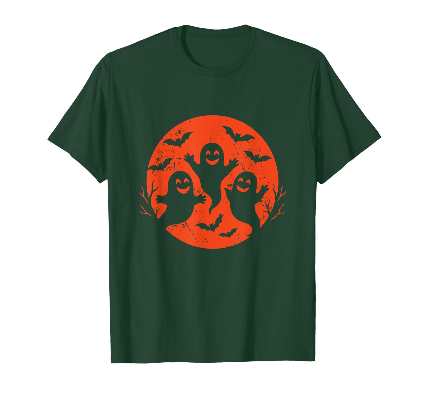 Three Ghosts and Bats Halloween Moon T-Shirt