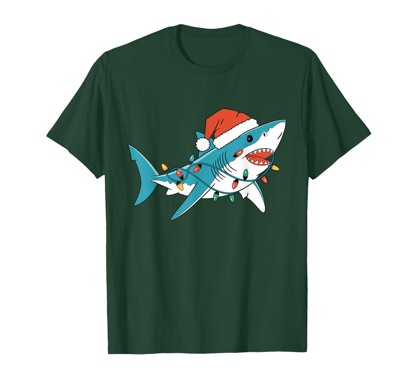 Santa Shark Christmas Lights Sharkmas Tree Xmas Boys Men Tee T-Shirt