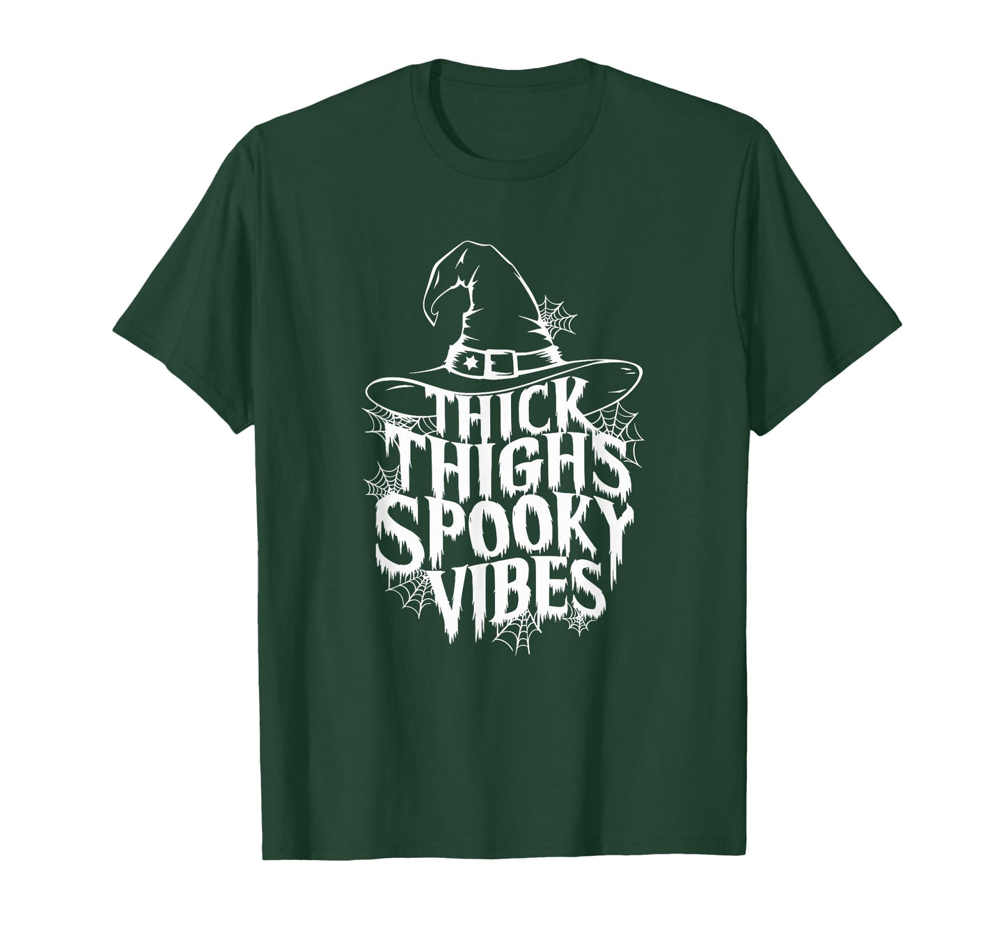 Thick Thighs Spooky Vibes Witch Hat Funny Halloween T-Shirt