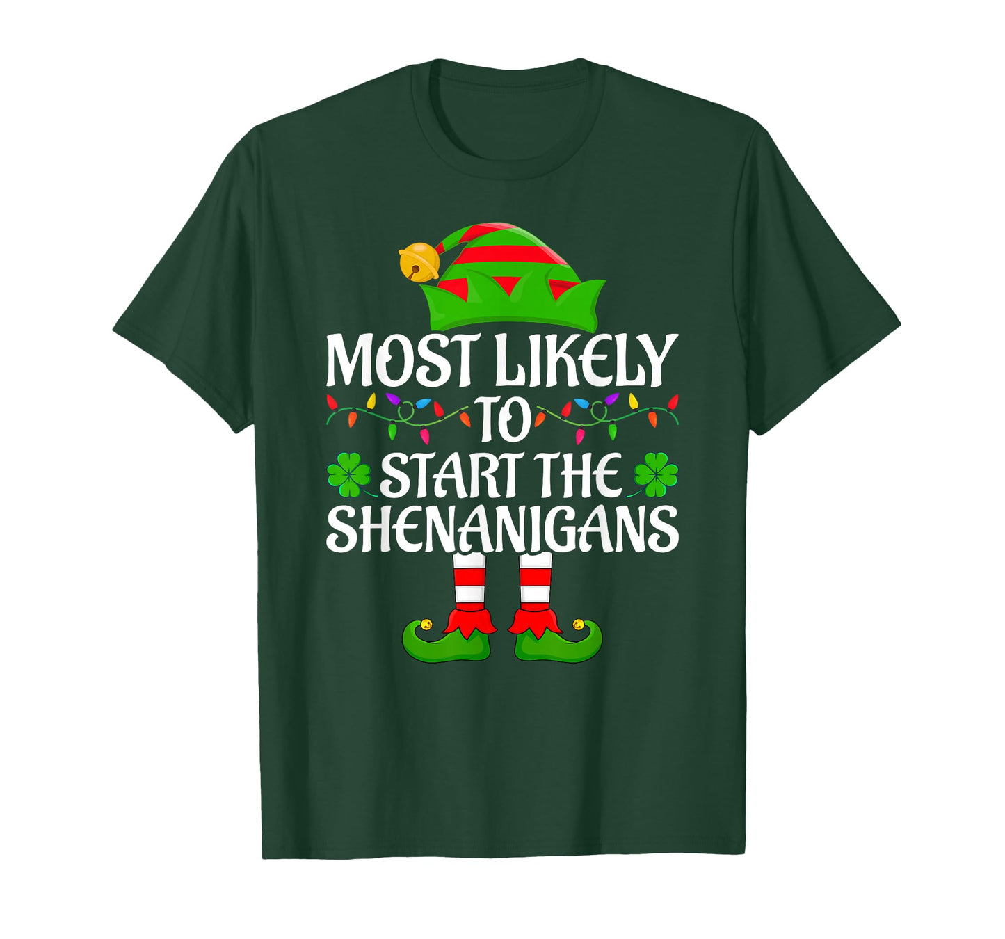 Most Likely to Start The Shenanigans Elf Christmas Pajamas T-Shirt