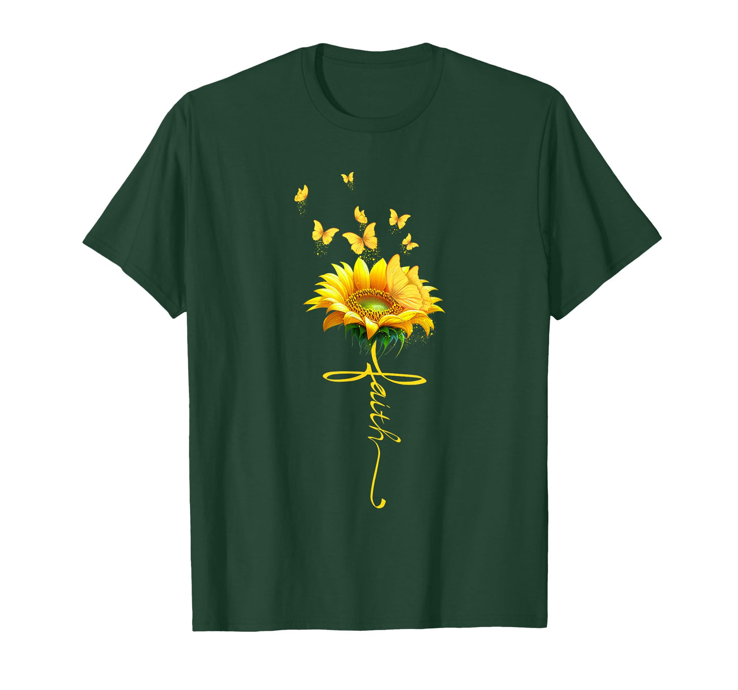 Faith Cross Sunflower Butterflies Flowers Christians T-Shirt