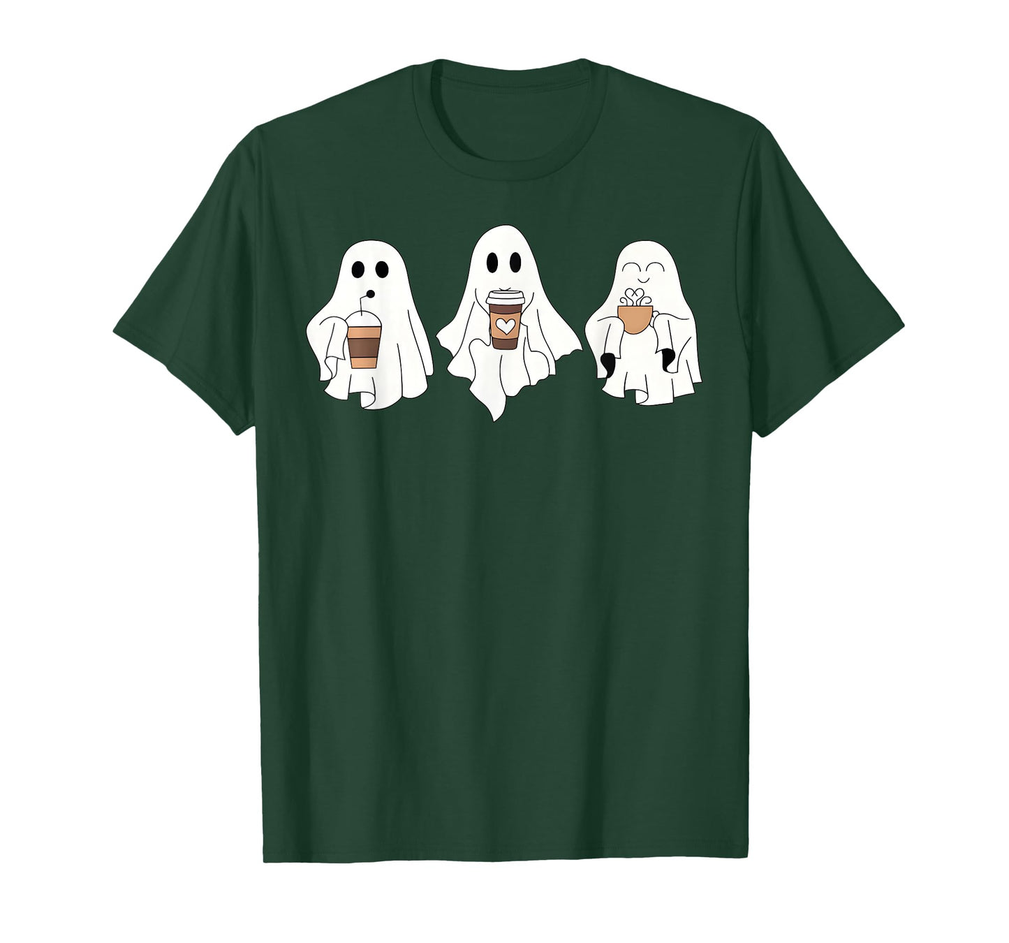Cute Ghost Drinking Coffee Halloween Ghost Ice Coffee Womens T-Shirt