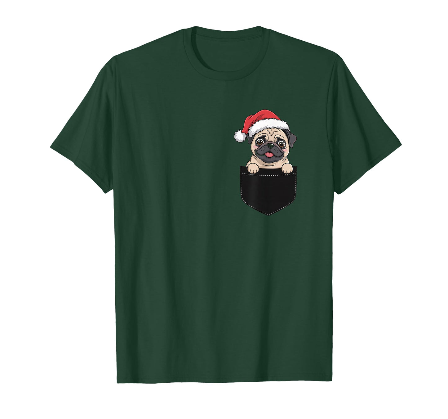 Pug Pocket, Christmas Pug in a Pocket, Pug Santa hat T-Shirt