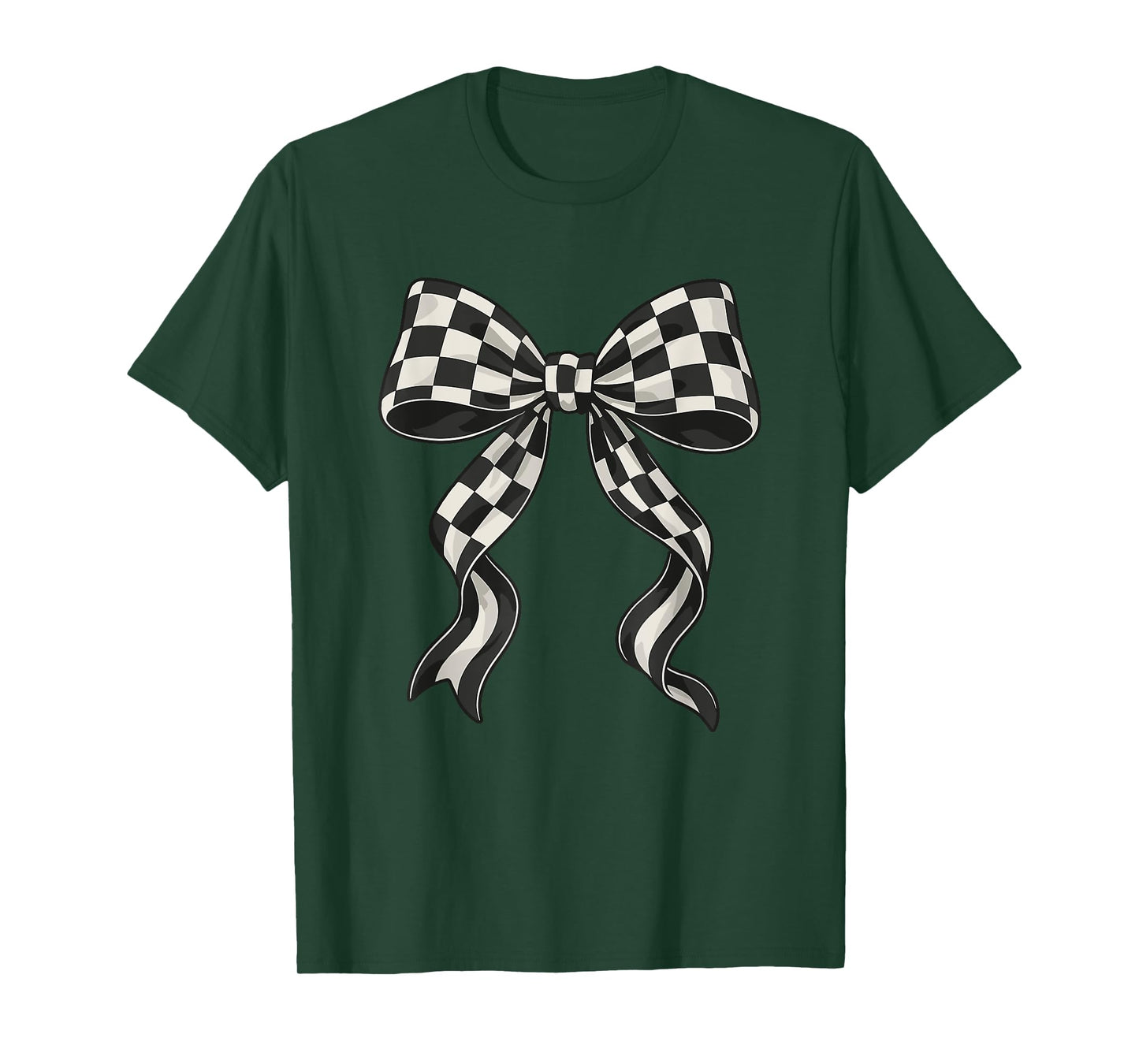 Coquette Black White Checkered Bow Minimalist T-Shirt