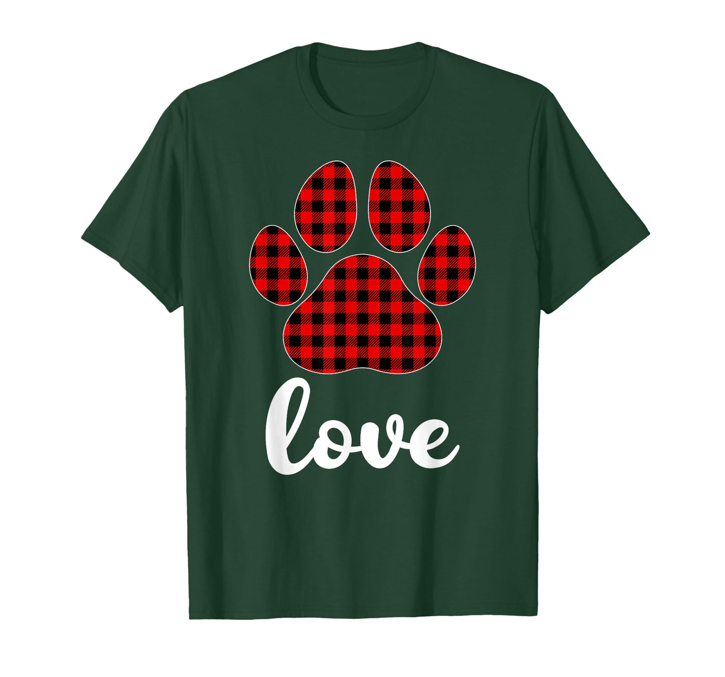 Dog Paw Buffalo Plaid Christmas Pajamas Love Dog Xmas T-Shirt