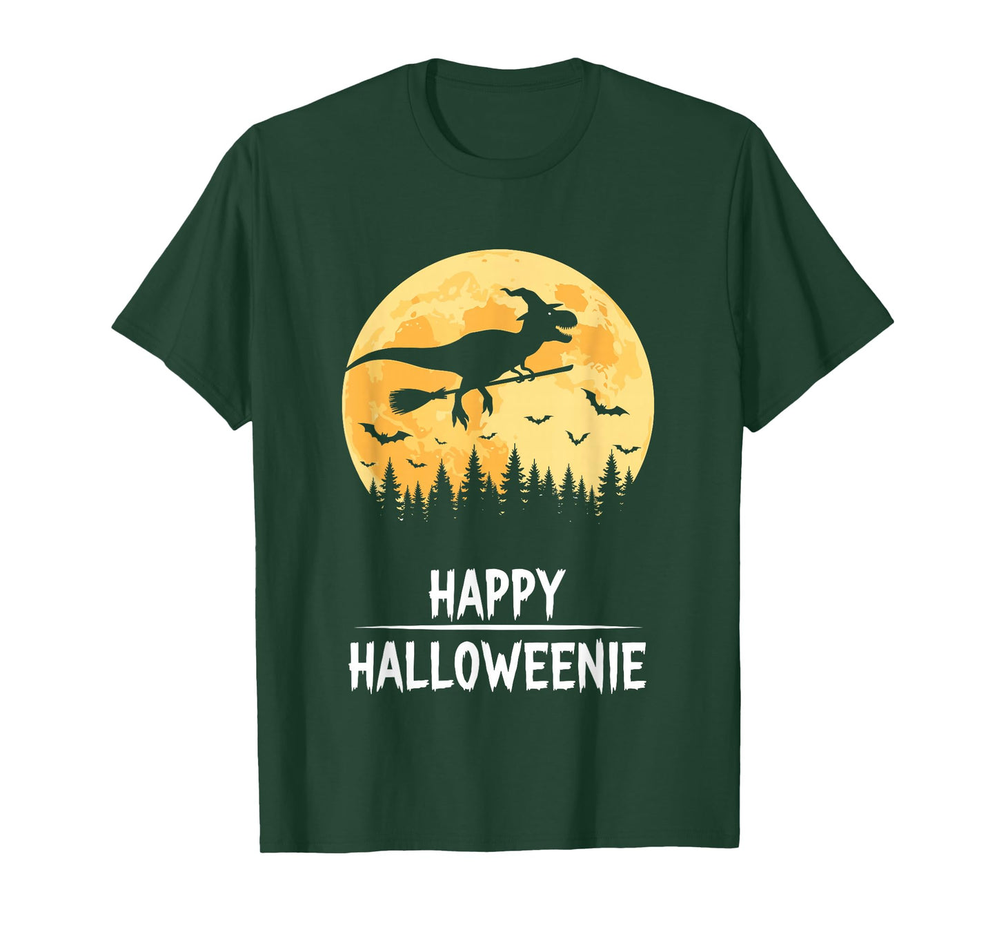Happy Halloweenie Funny Dinosaur T Rex Flying Witch T-Shirt
