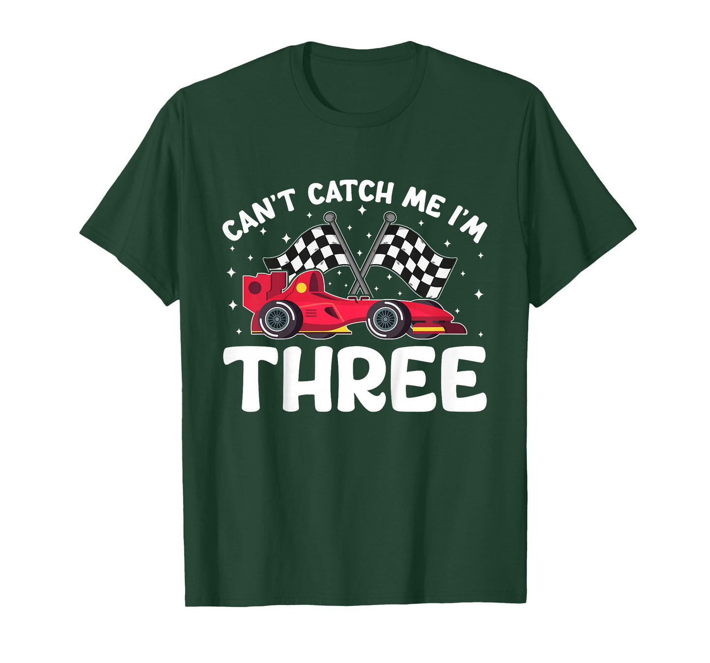 Can’t Catch Me I’m 3, Kids 3rd Birthday Red Racing Car T-Shirt