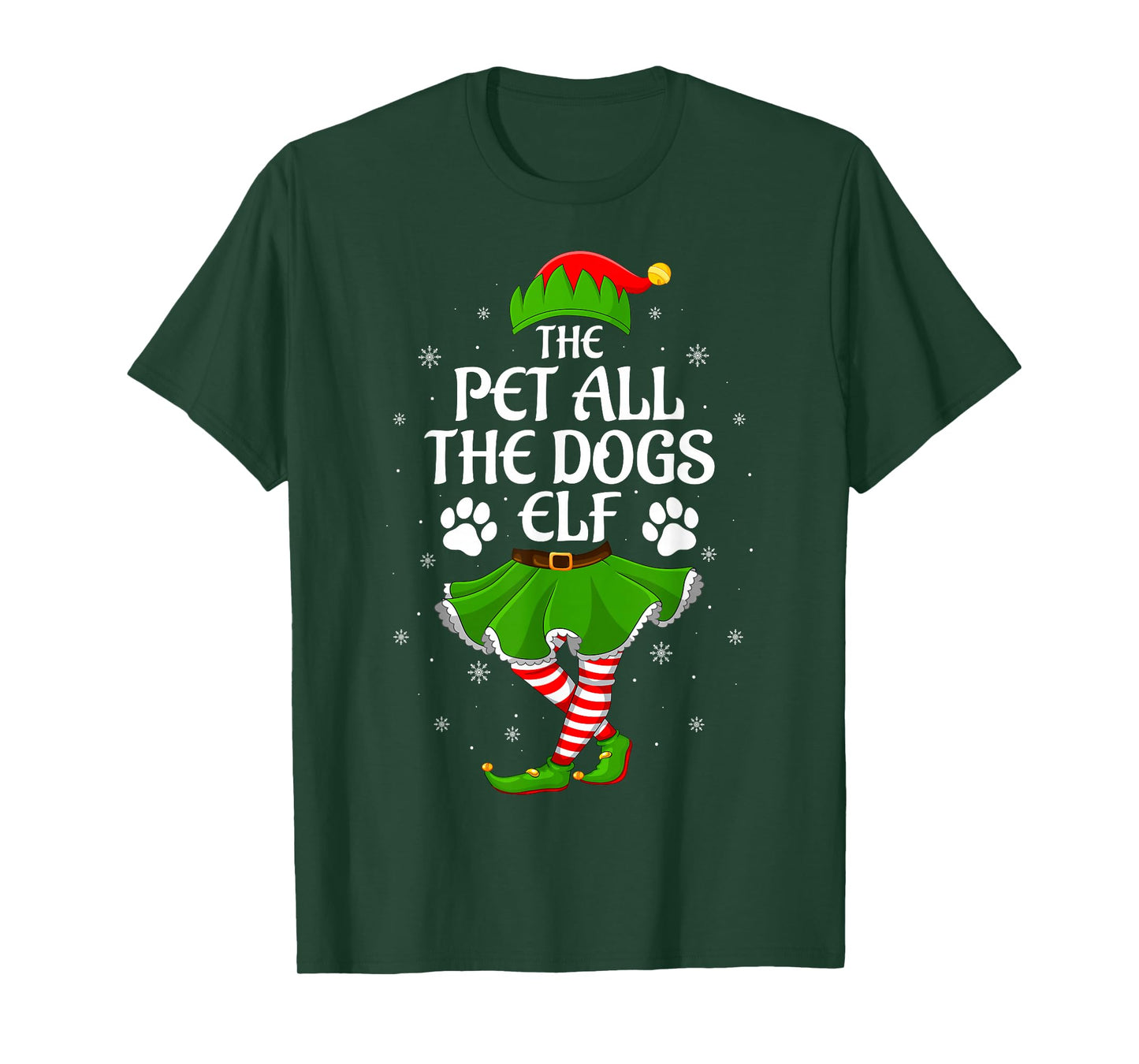 Pet All The Dogs Elf Christmas Girls Women Elf Squad Xmas T-Shirt