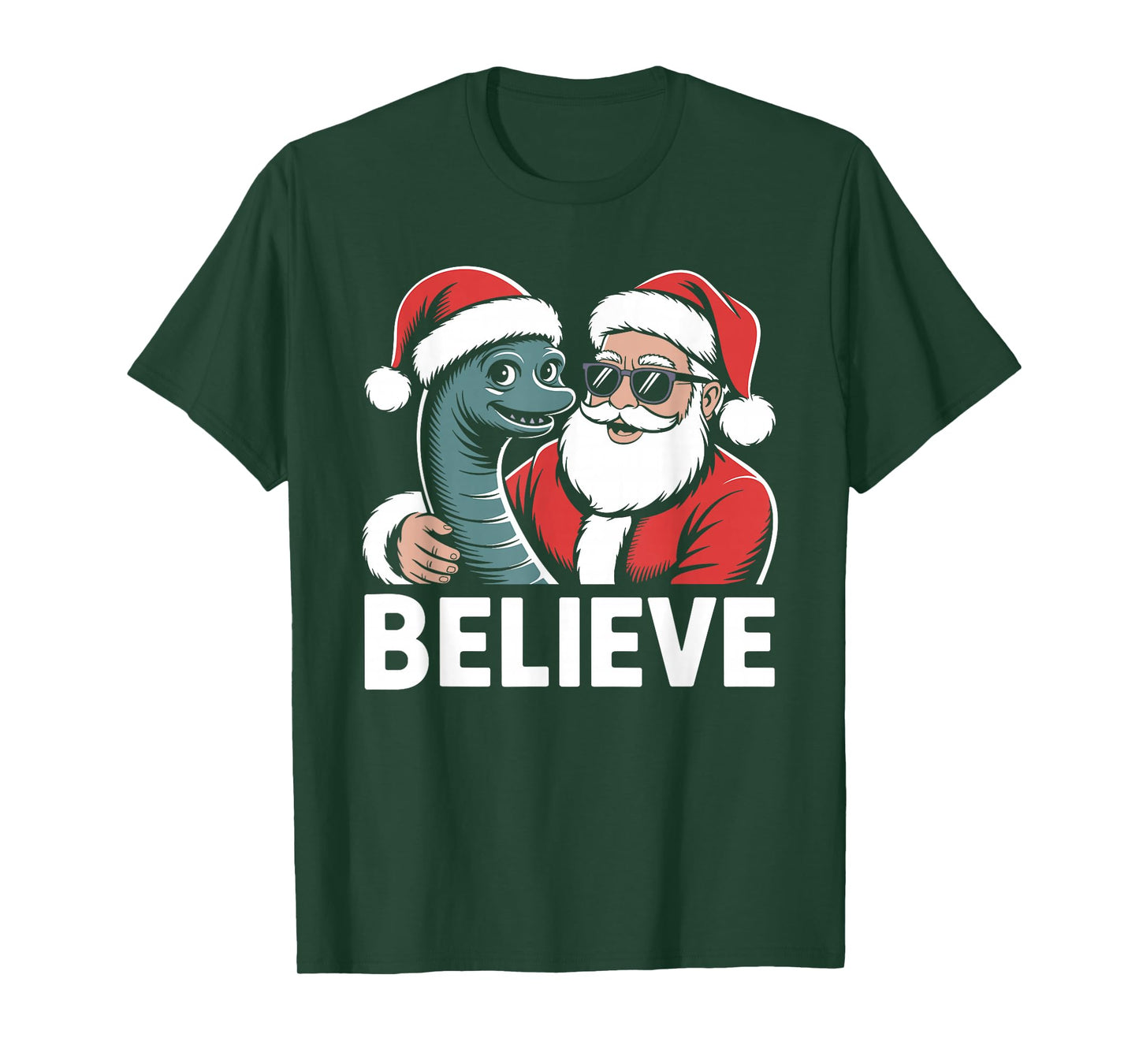 Believe loch Ness Monster Santa Christmas T-Shirt