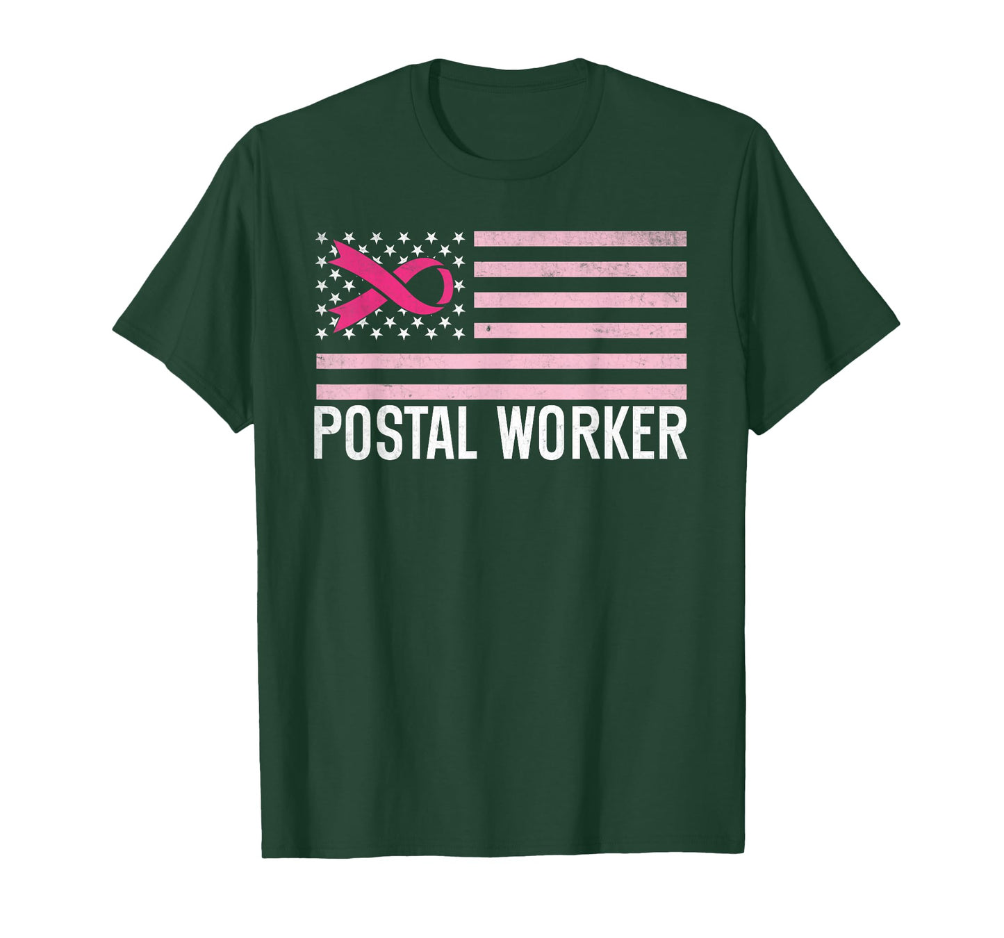 Postal Worker Breast Cancer Awareness Pink Ribbon us flag T-Shirt