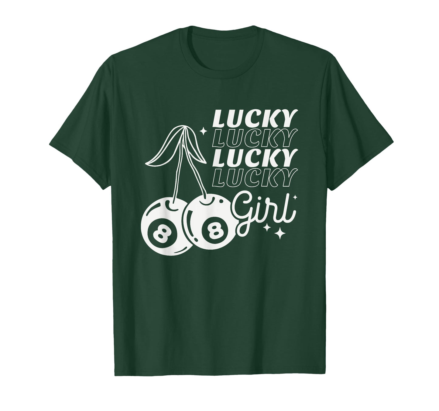 Lucky Girl Retro 8-Ball Cherries Valentine Women Teens Girls T-Shirt