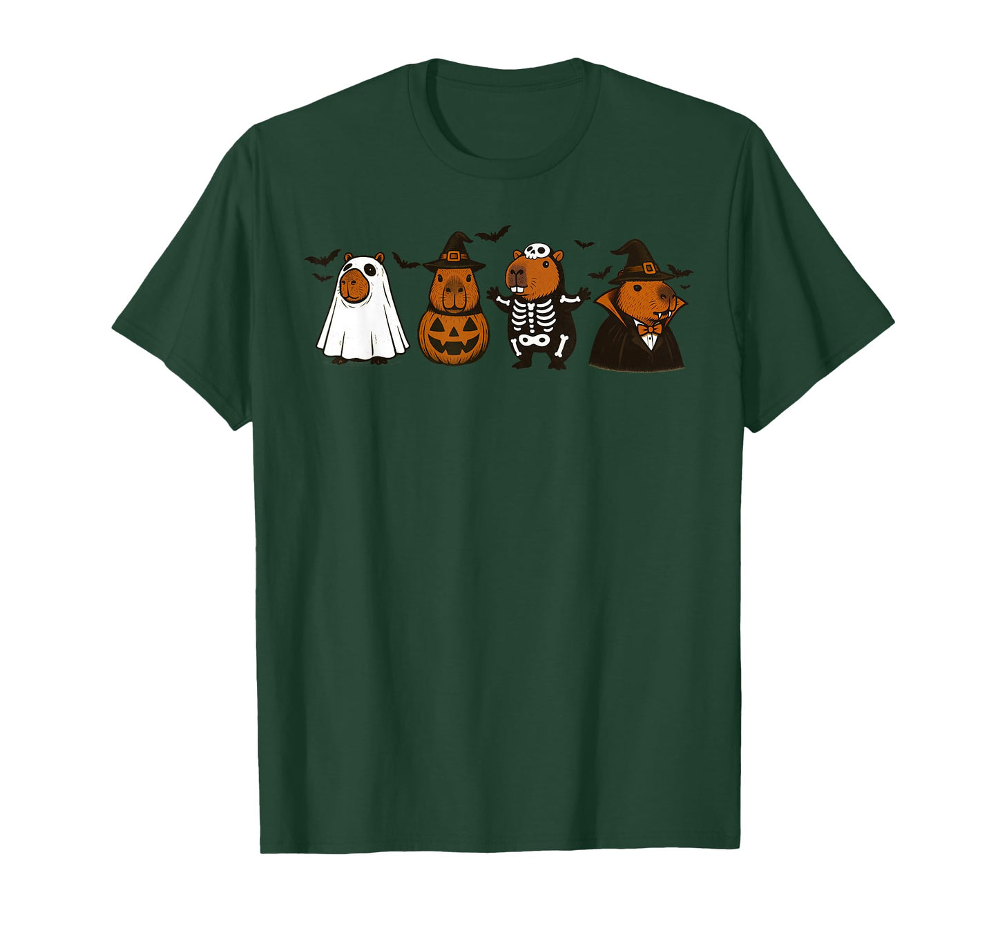 Funny Halloween Capybara Ghost Pumpkin Skeleton Vampire T-Shirt