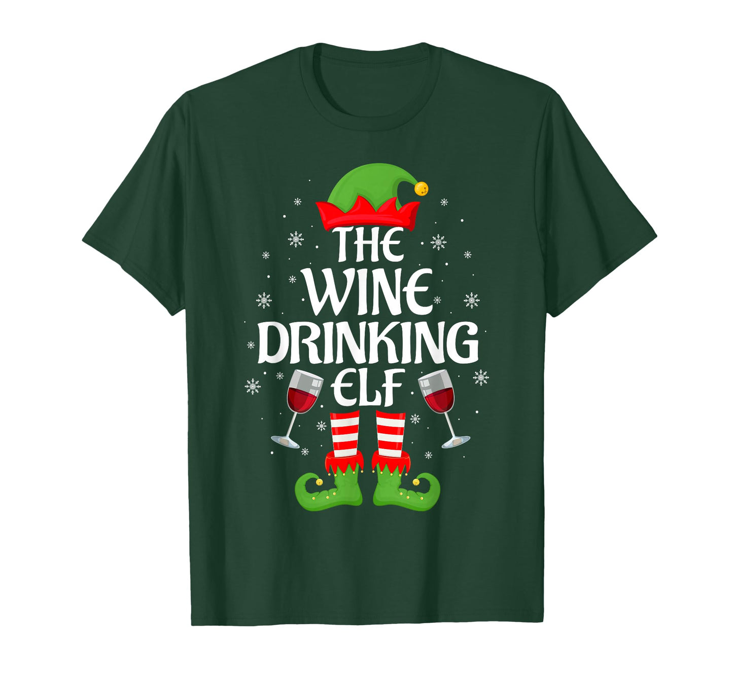 Wine Drinking Elf Xmas Matching Family Elf Squad Christmas T-Shirt