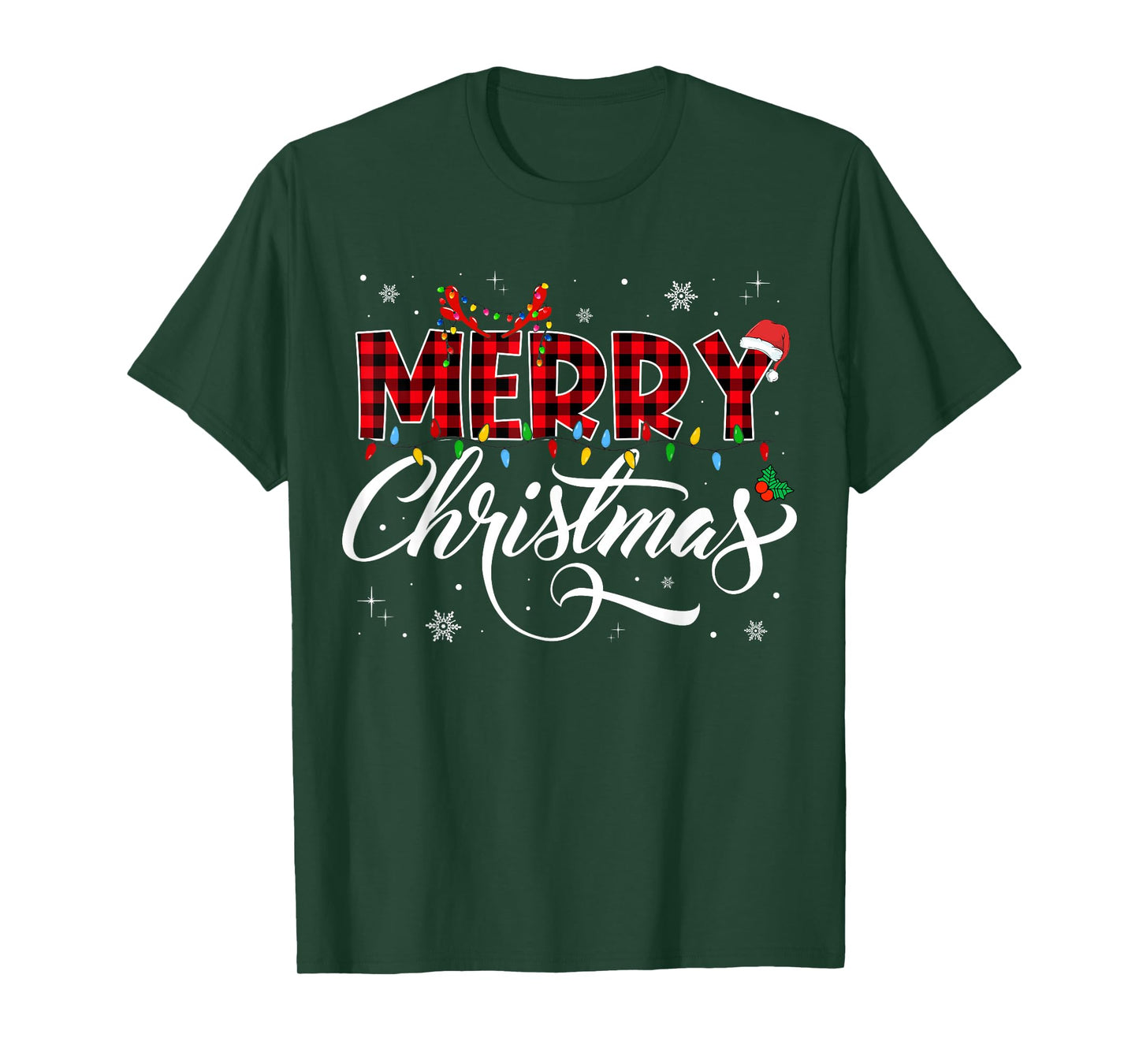 Merry Christmas Lights Santa Hat Xmas Family Matching Pajama T-Shirt