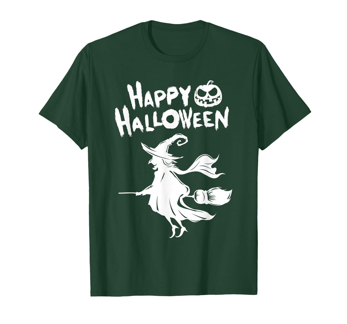 Happy Halloween Witch on Broom - Pumpkin T-Shirt