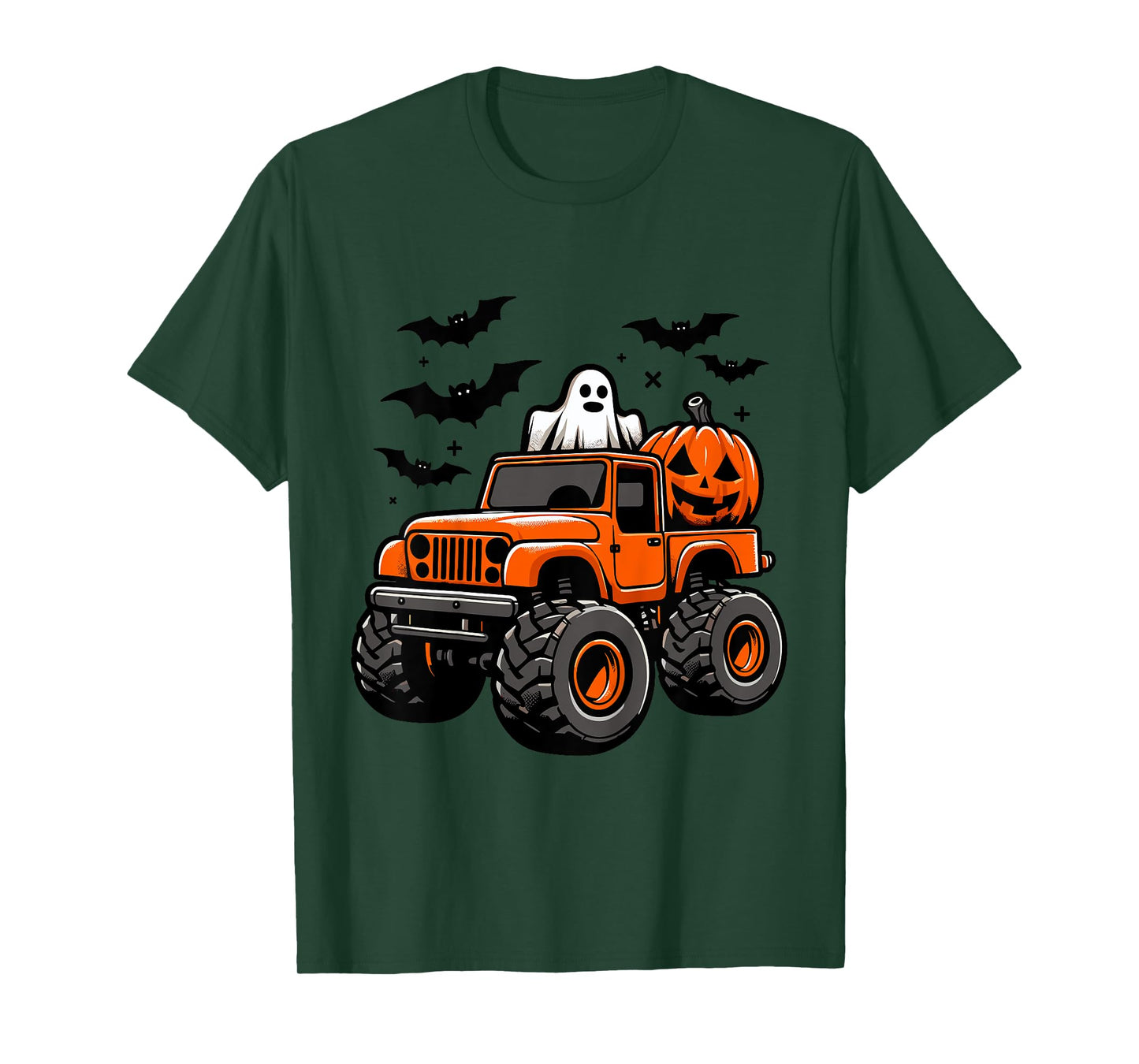 Kids Monster Truck Ghost Pumpkin Halloween Costume T-Shirt
