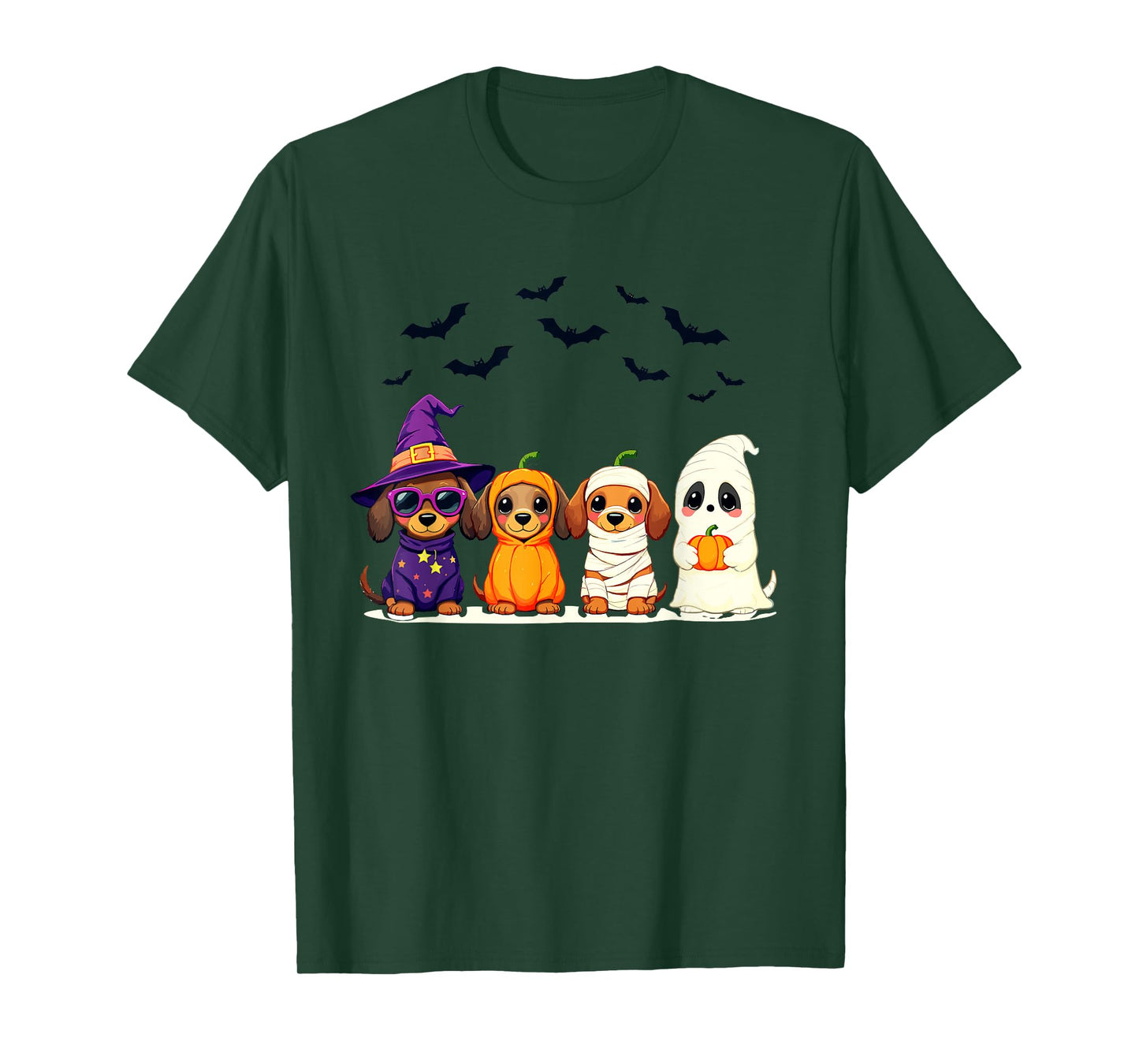 Cute Halloweenie Dachshund Dogs Witch Pumpkin Mummy Ghost T-Shirt
