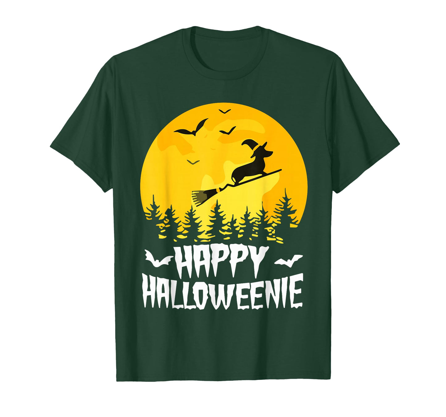 Happy Halloweenie Funny Halloween Dachshund Flying Witch T-Shirt