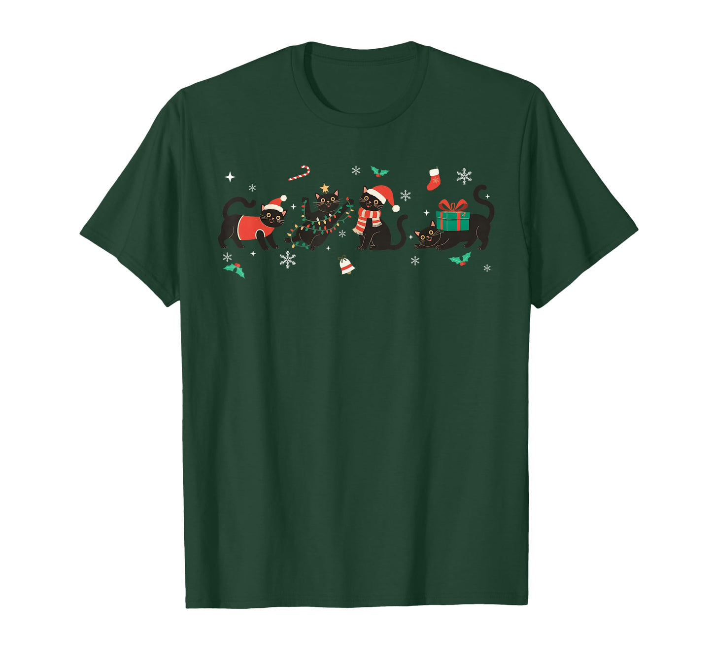 Funny Christmas Cat Black Cat Xmas Light Pajama Men Women T-Shirt