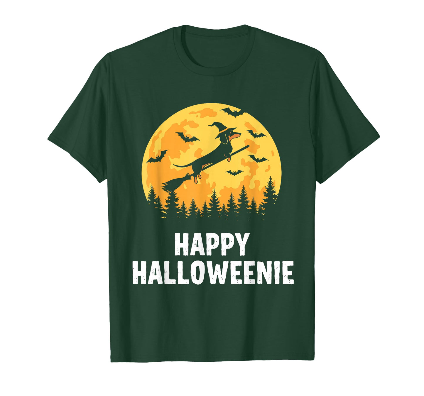 Happy Halloweenie Funny Halloween Dachshund Flying Witch T-Shirt