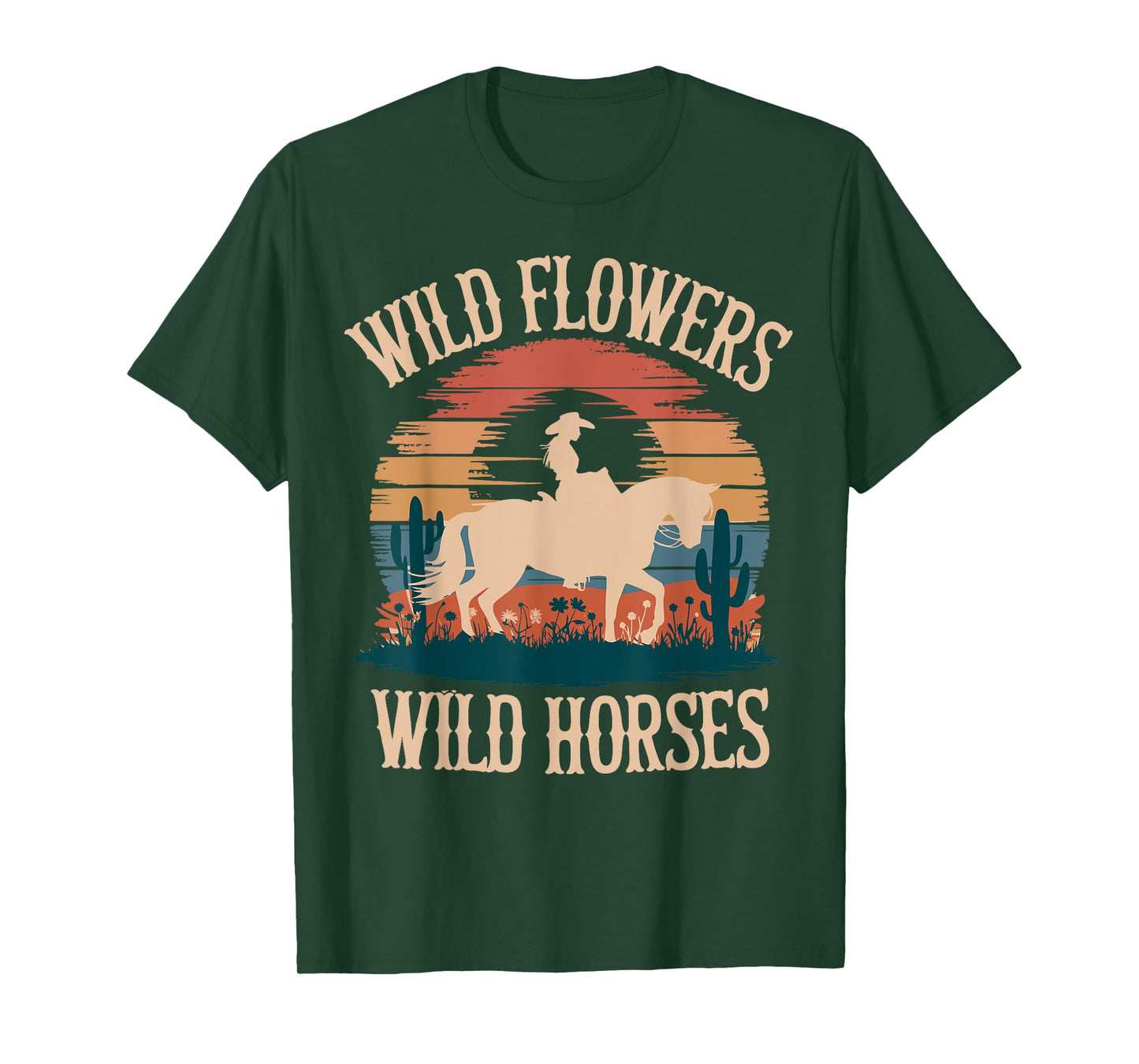 Vintage Sunset Western Country Wild Flowers - Wild Horses T-Shirt