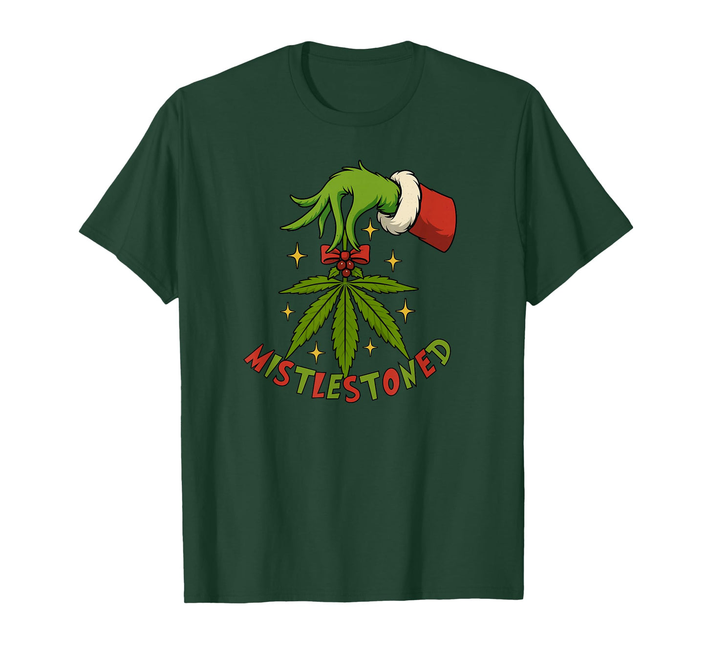 Mistlestoned Weed Leaf Funny420 Stoner Christmas Cannabis T-Shirt