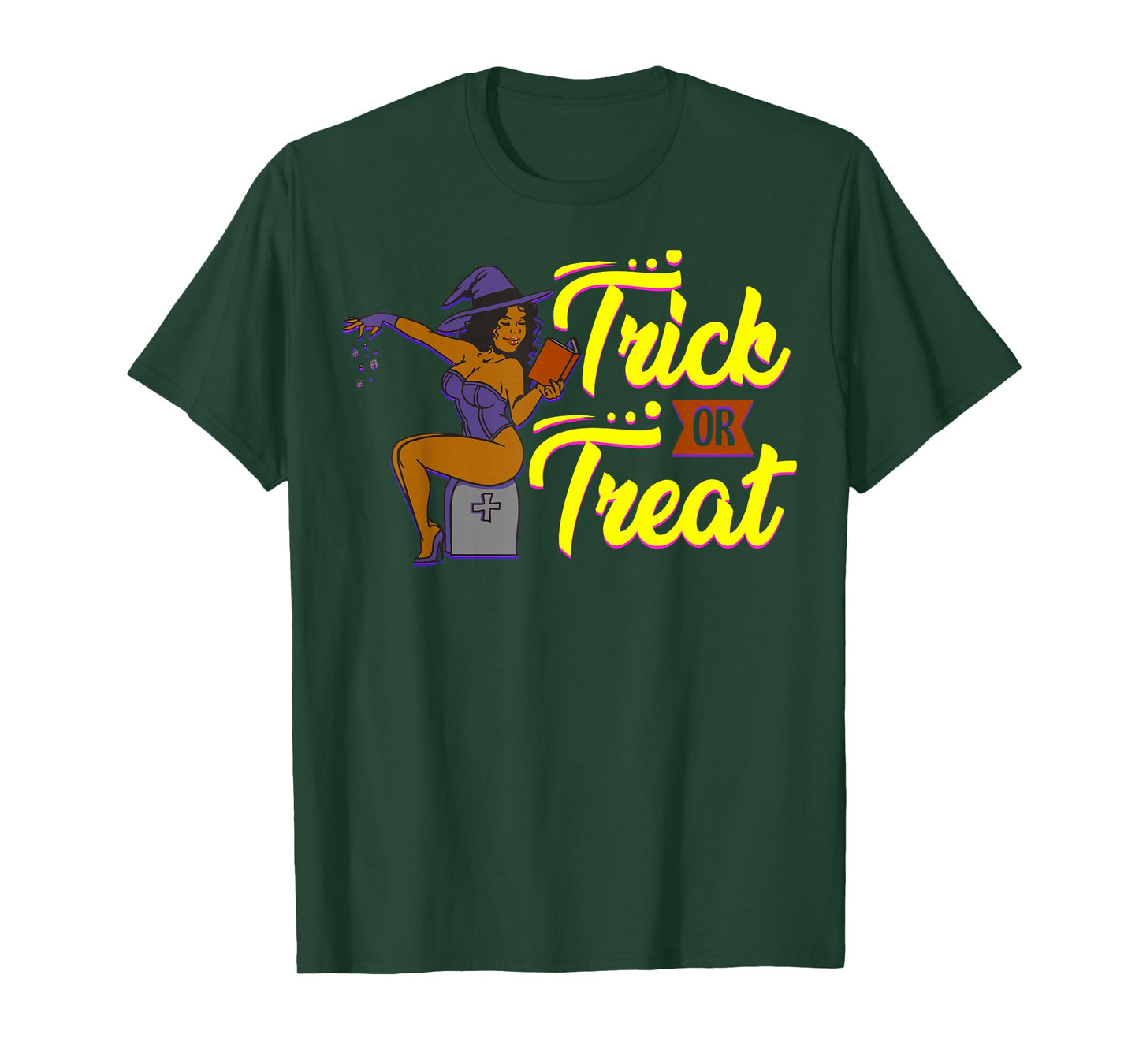 Funny Halloween Black Melanin Witch Trick Or Treat Girl Fun T-Shirt