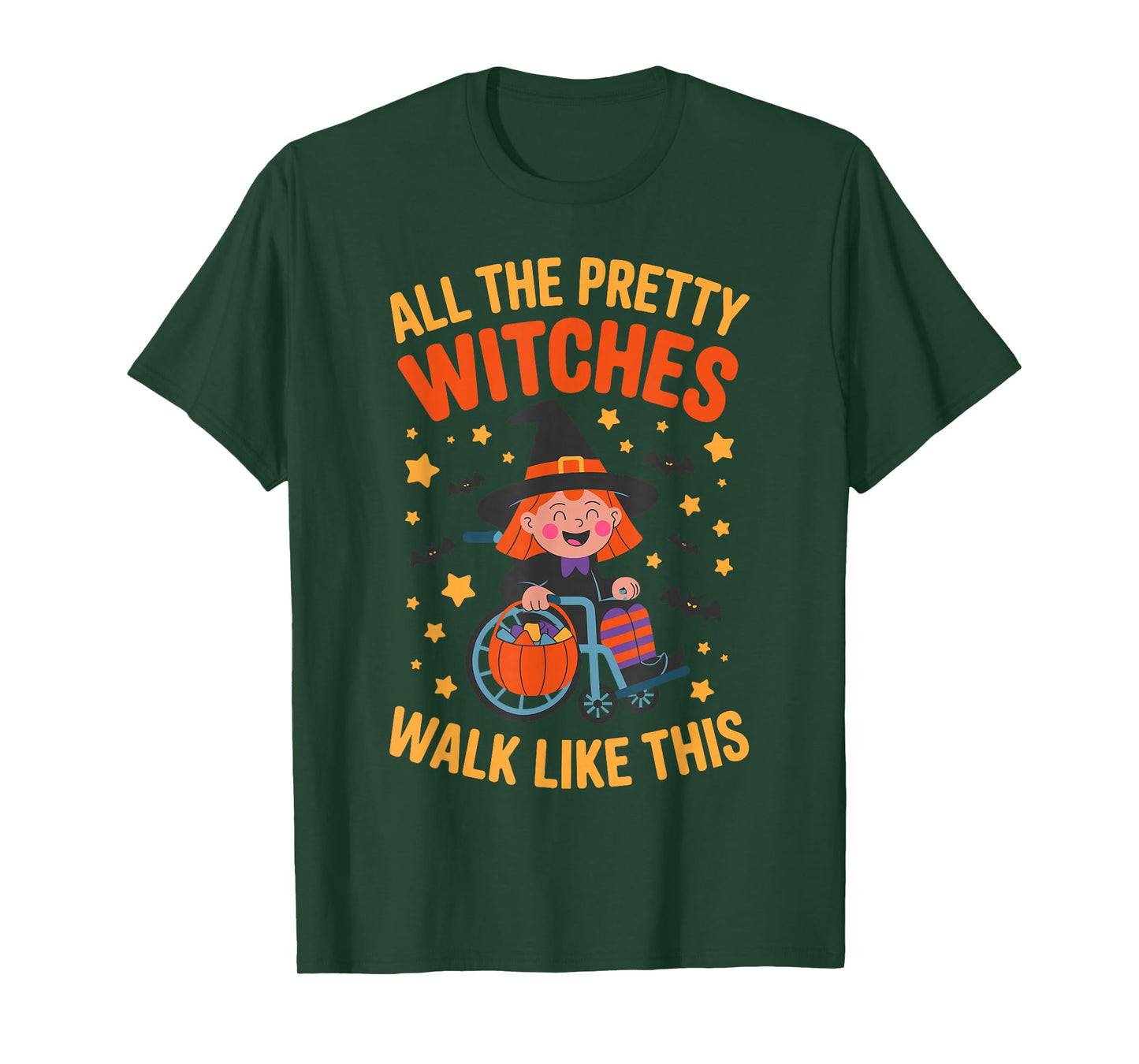 Wheelchair Costume Girl Halloween Handicap Joke Witch Hat T-Shirt