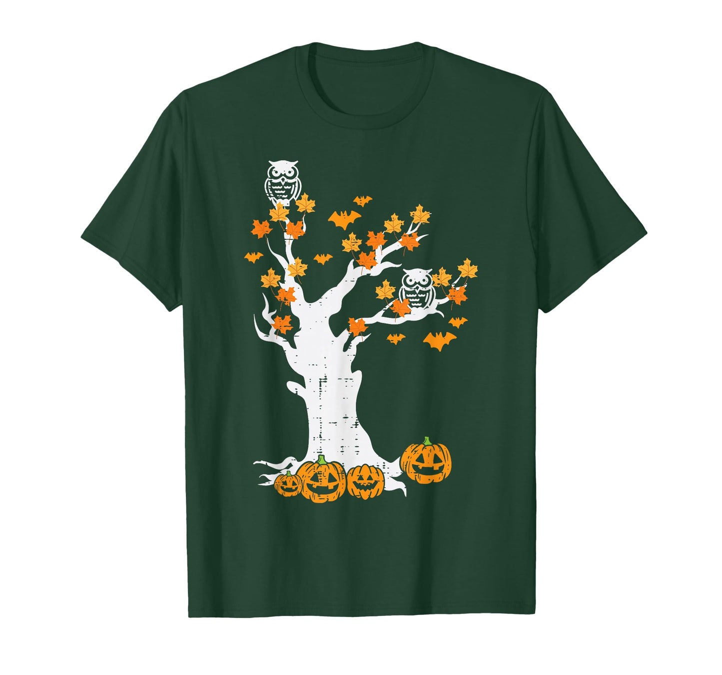 Halloween Tree Owl Leaves Pumpkin Fall Costume Women Kid Men T-Shirt