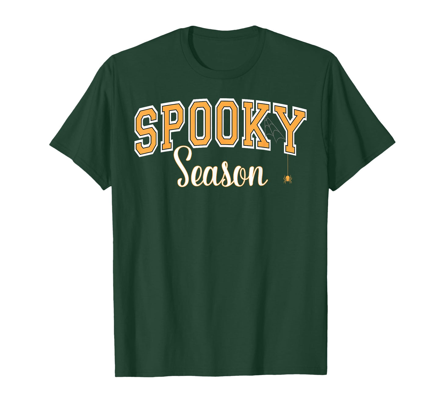 Spooky Season Halloween Spider Fall Varsity Orange Letters T-Shirt