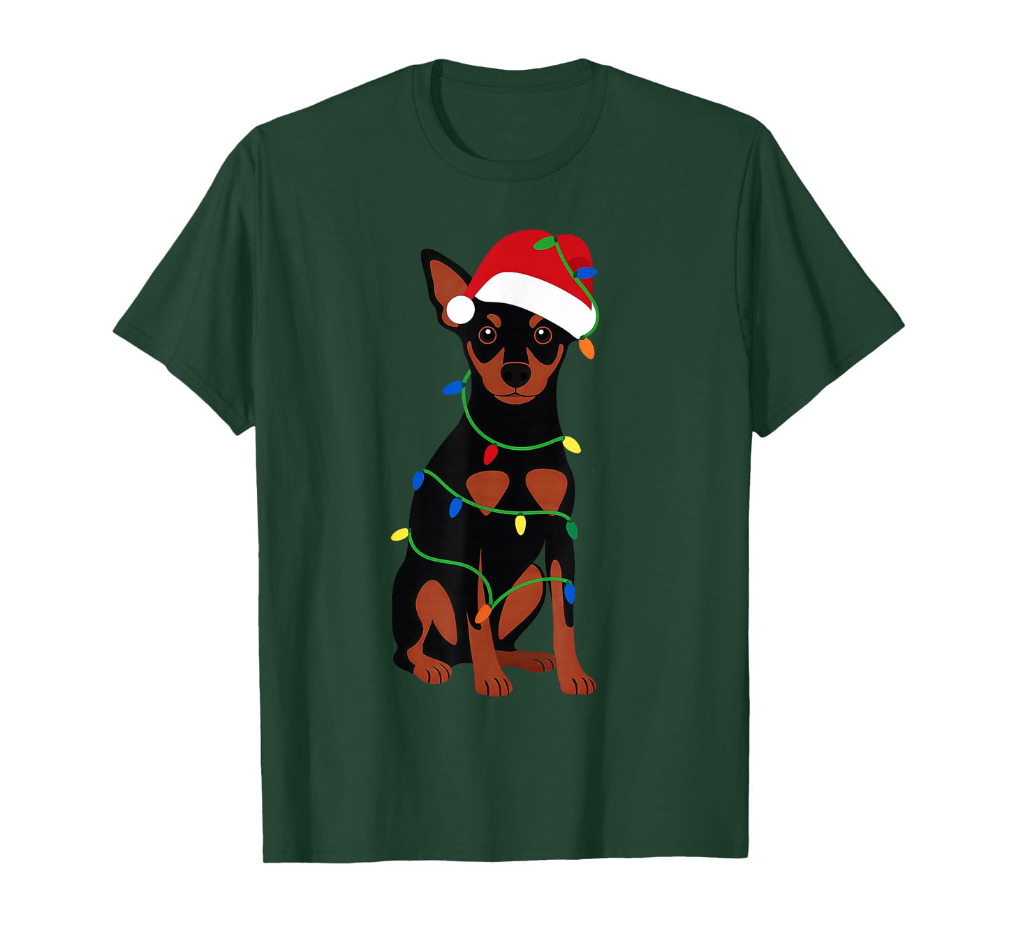 Miniature Pinscher Christmas Tree Lights Holiday Dog Lover T-Shirt