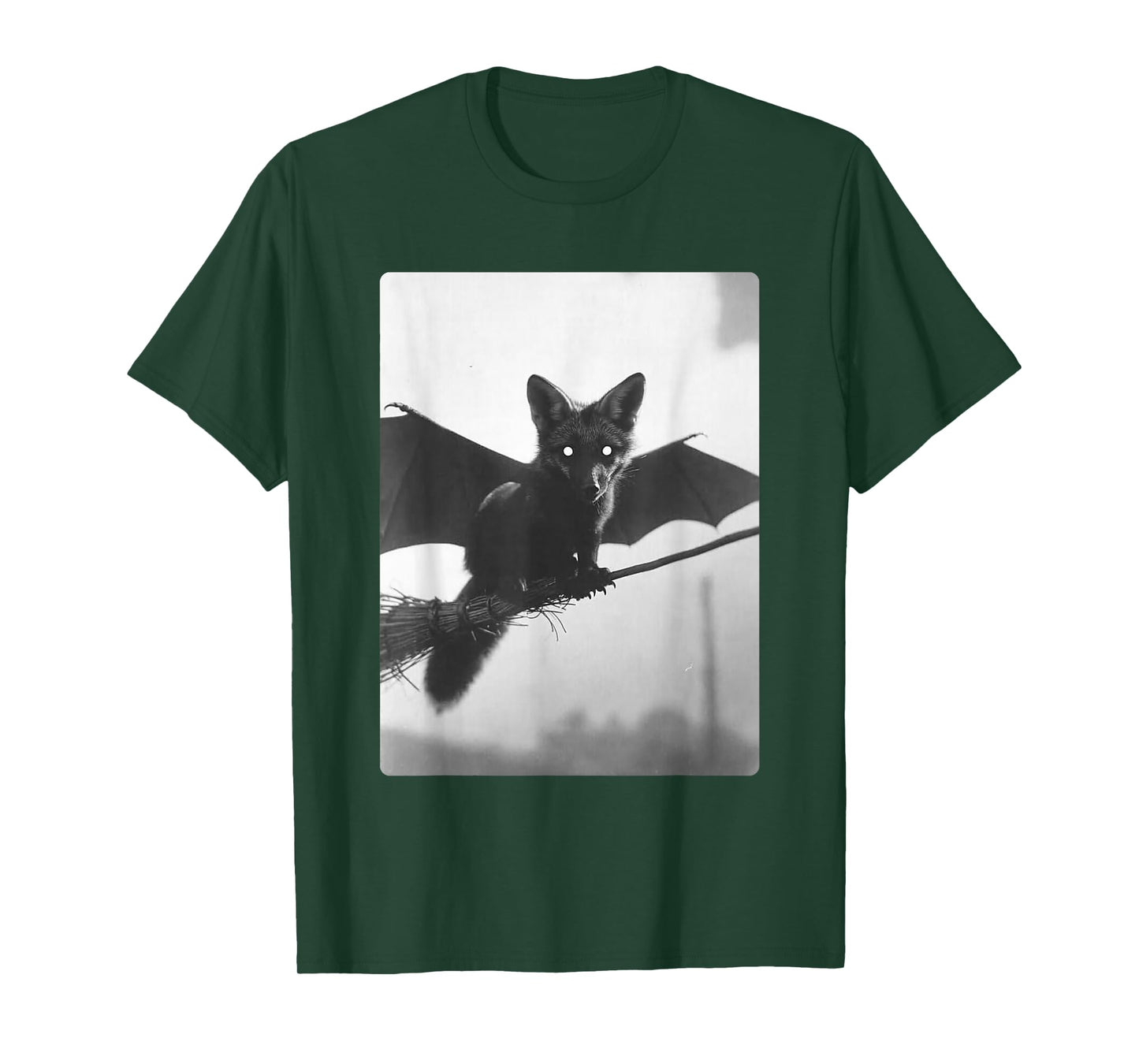 Gothic Fox Witch Broom Bat Wings Spooky Halloween Animal T-Shirt
