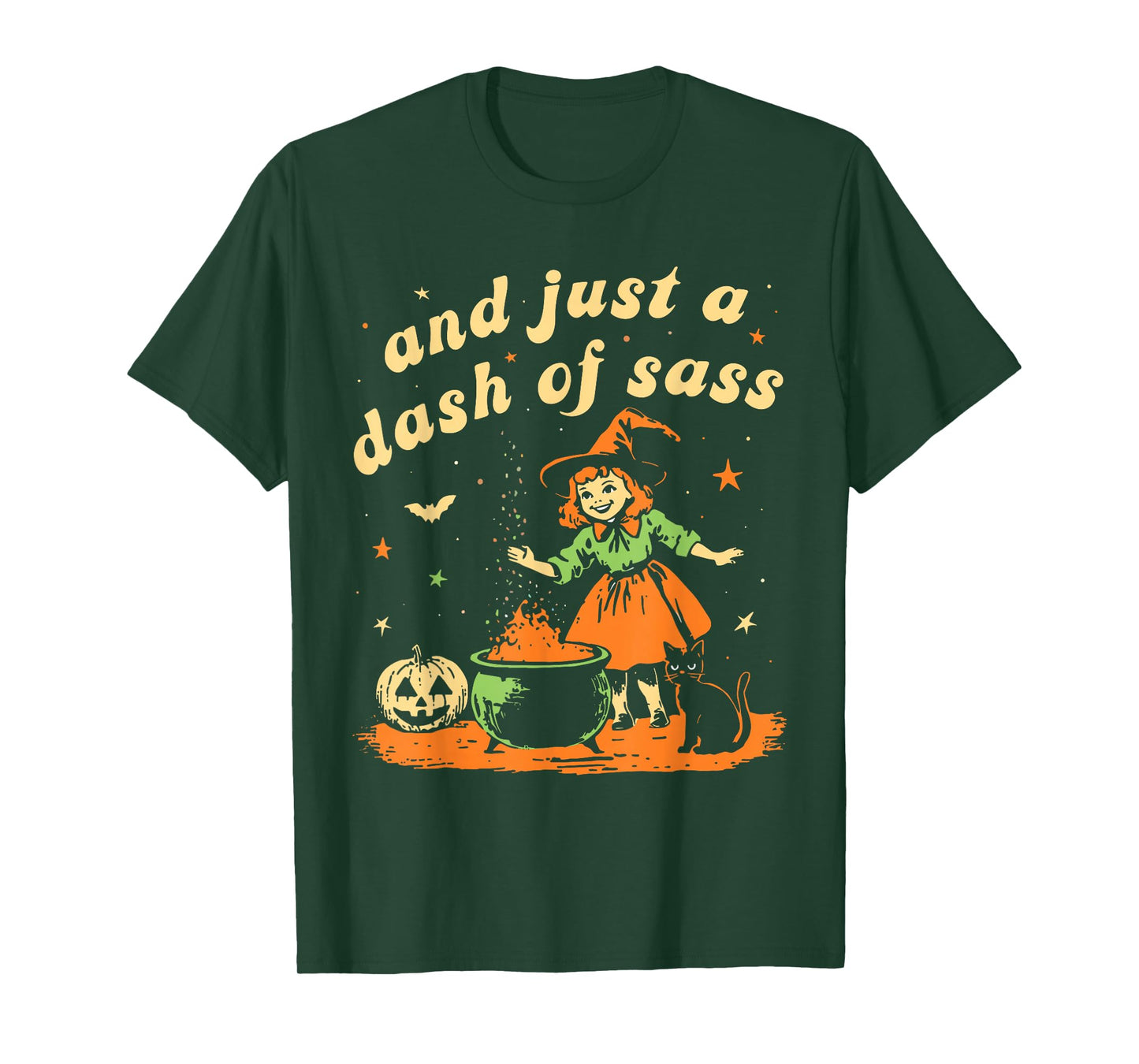 and Just A Dash of Sass Retro Halloween Witch Cat T-Shirt