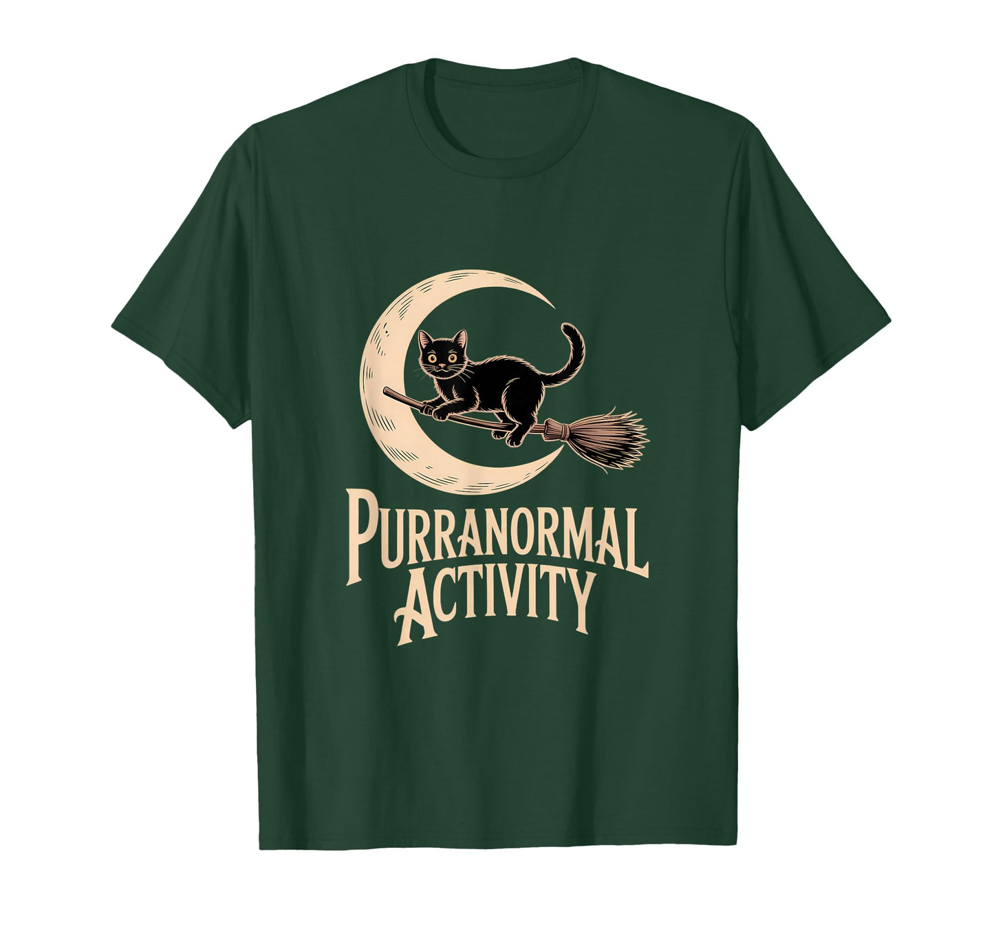 Purranormal Activity Halloween Black Cat Crescent Moon Witch T-Shirt